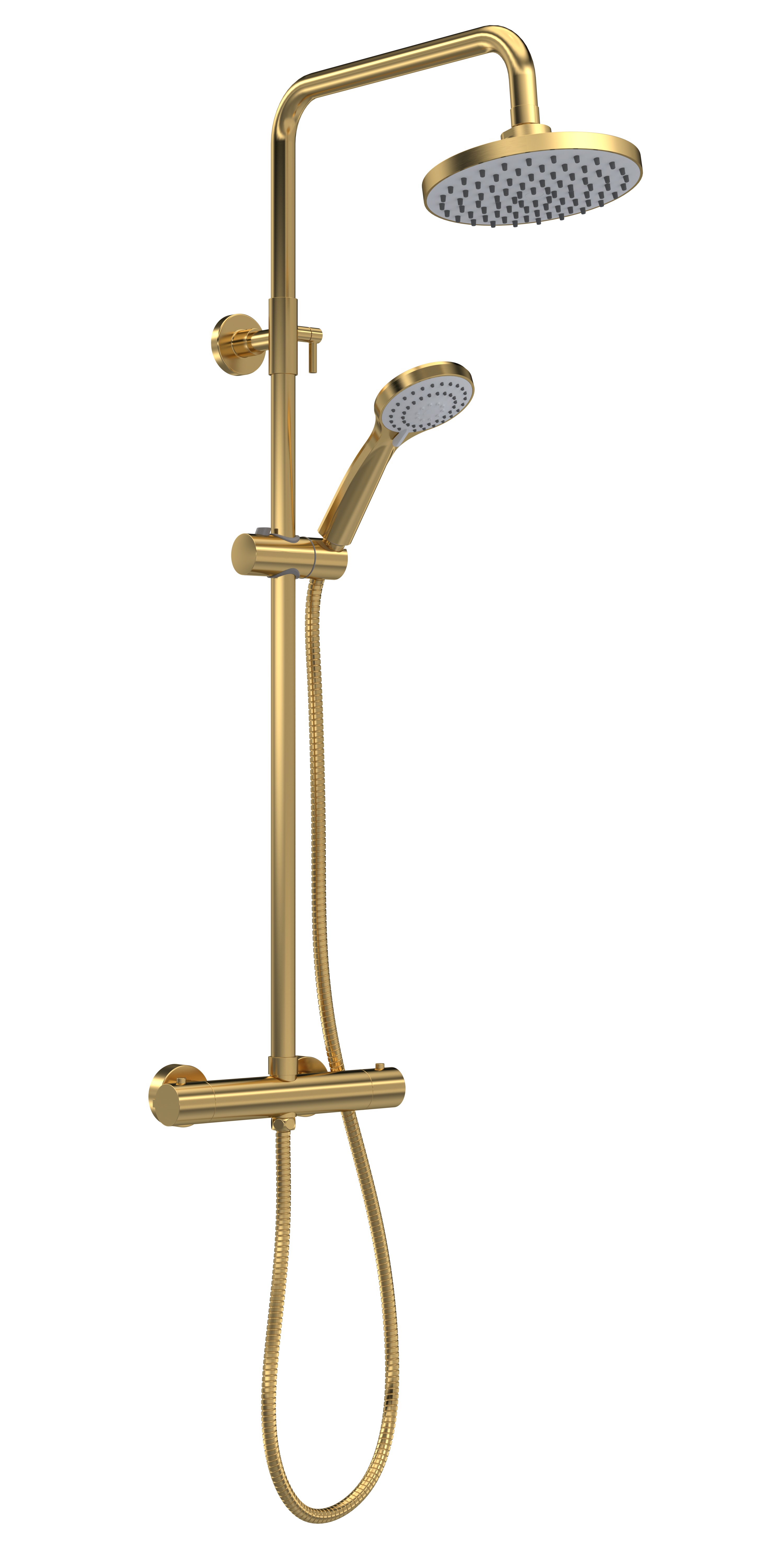 Nuie Brushed Brass Round Thermostatic Bar Valve and Shower Kit JTY875