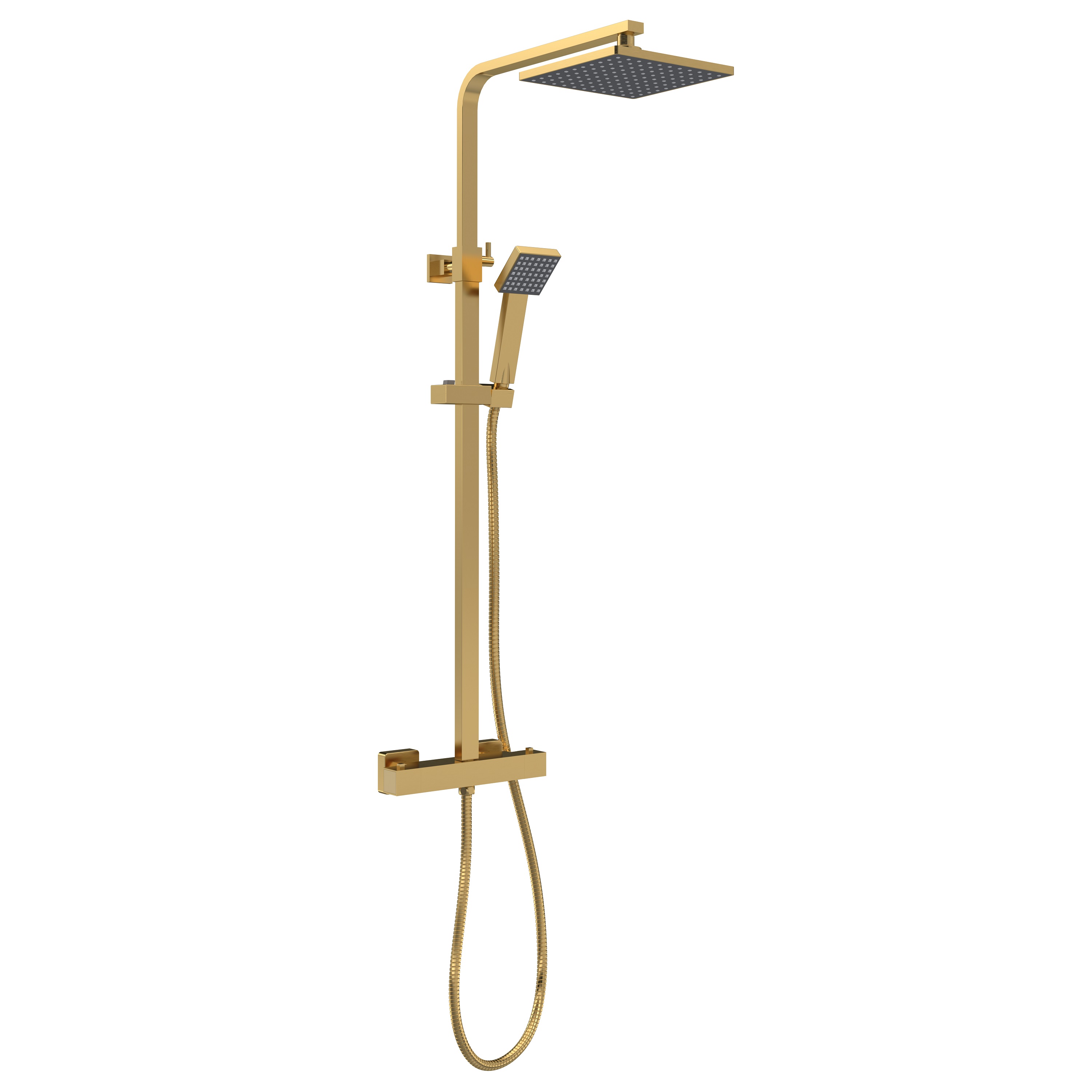 Nuie Brushed Brass Square Thermostatic Bar Valve and Shower Kit JTY886