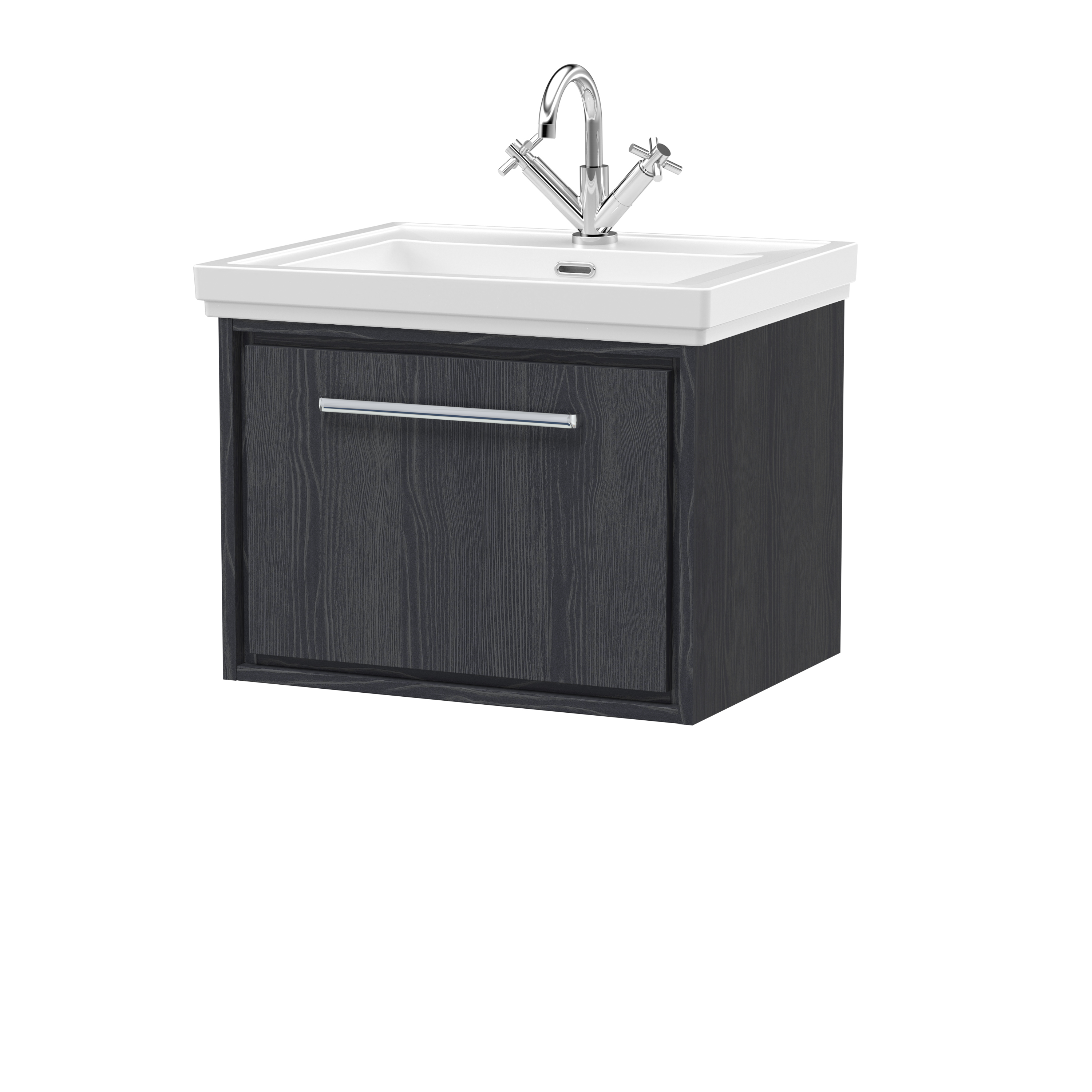 Hudson Reed Lille Graphite Grey Woodgrain 600mm Wall Hung Single Drawer Vanity with Basin 1 Tap Hole LIL2222A