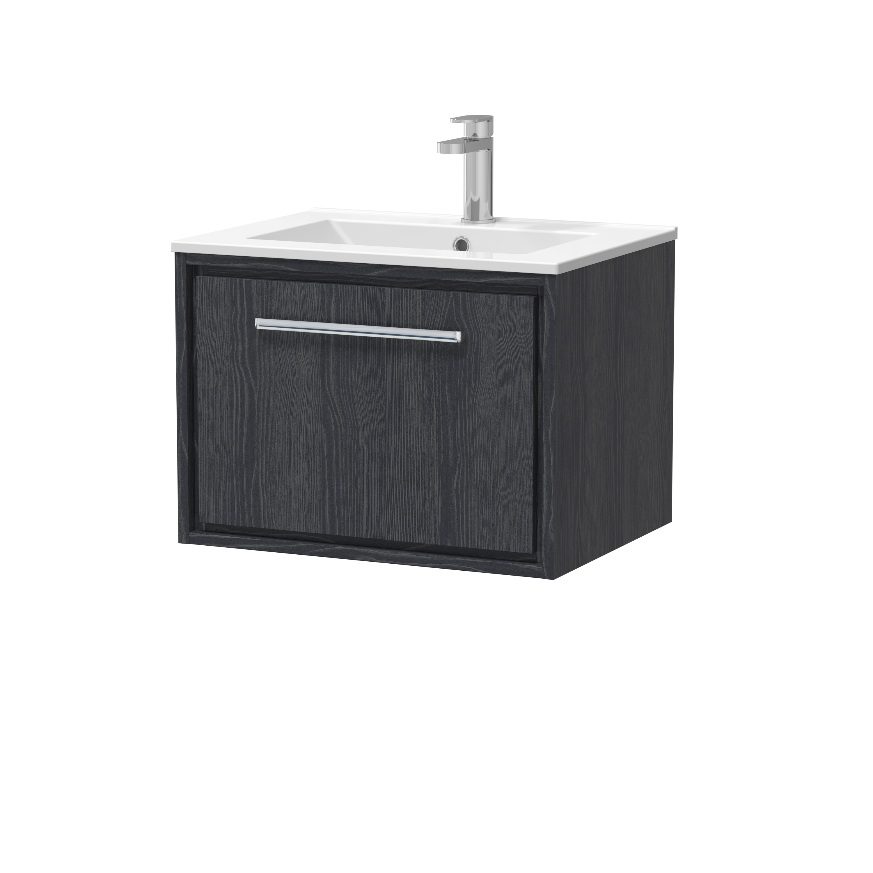 Hudson Reed Lille Graphite Grey Woodgrain 600mm Wall Hung Single Drawer Vanity with Basin 1 Tap Hole LIL2222C