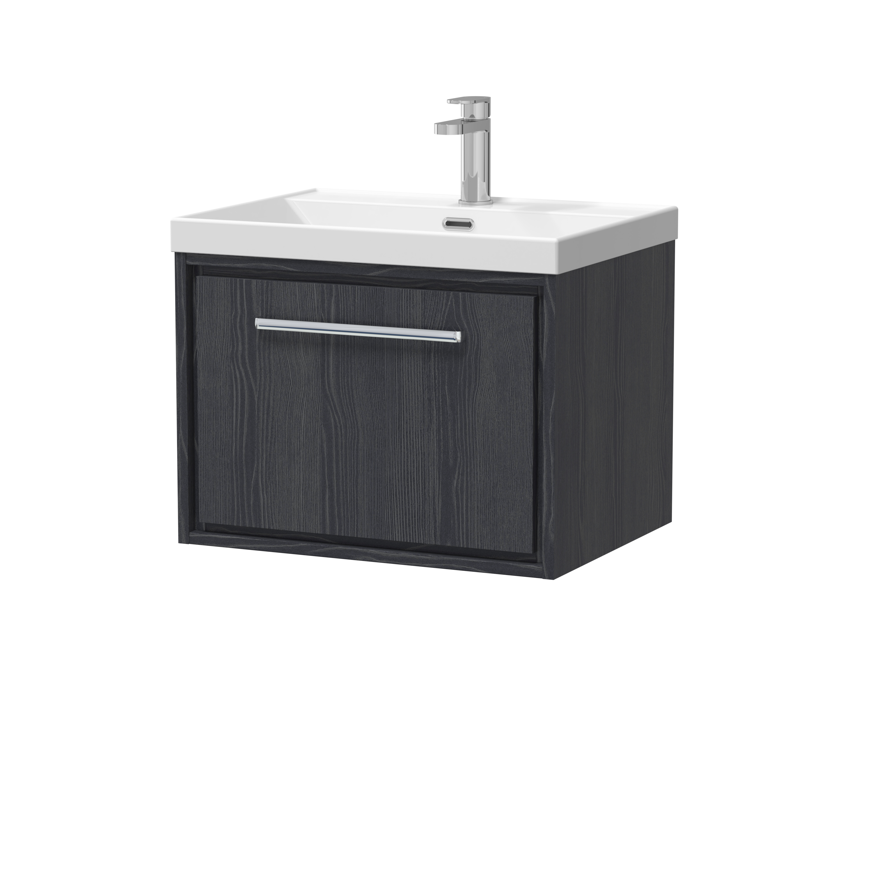 Hudson Reed Lille Graphite Grey Woodgrain 600mm Wall Hung Single Drawer Vanity with Basin 1 Tap Hole LIL2222E