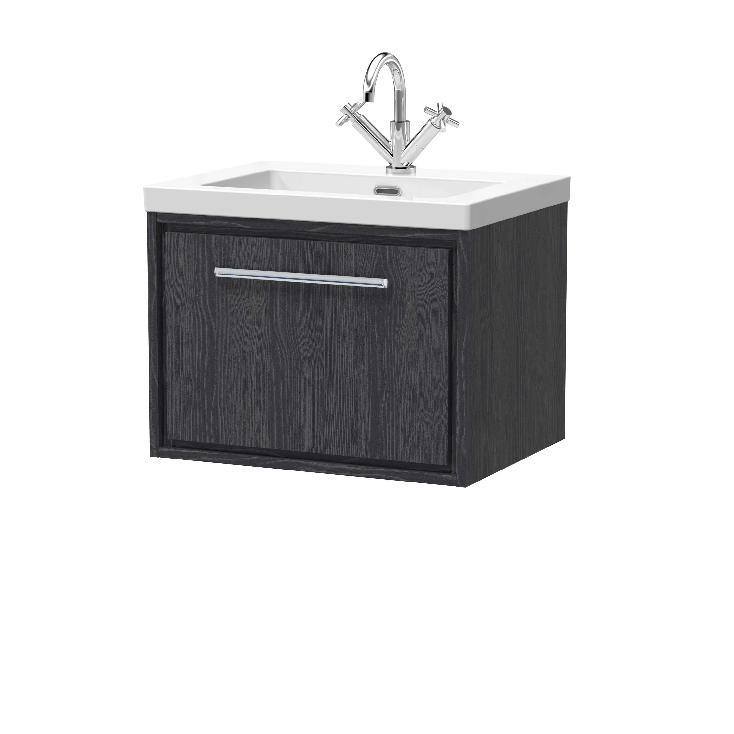 Hudson Reed Lille Graphite Grey Woodgrain 600mm Wall Hung Single Drawer Vanity with Basin 1 Tap Hole LIL2222L