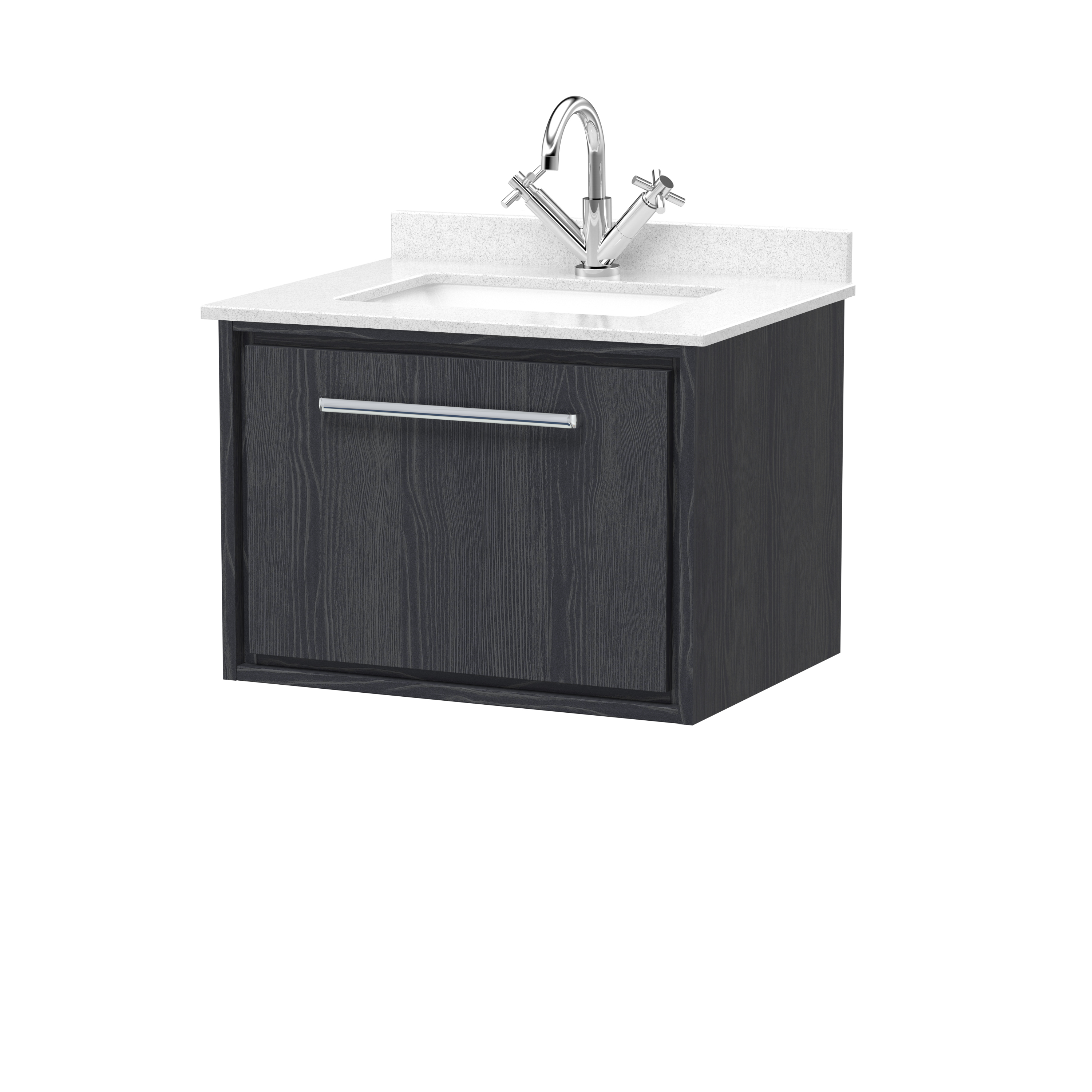 Hudson Reed Lille Graphite Grey Woodgrain 600mm Wall Hung Vanity with Marble Worktop Basin LIL2222WS1