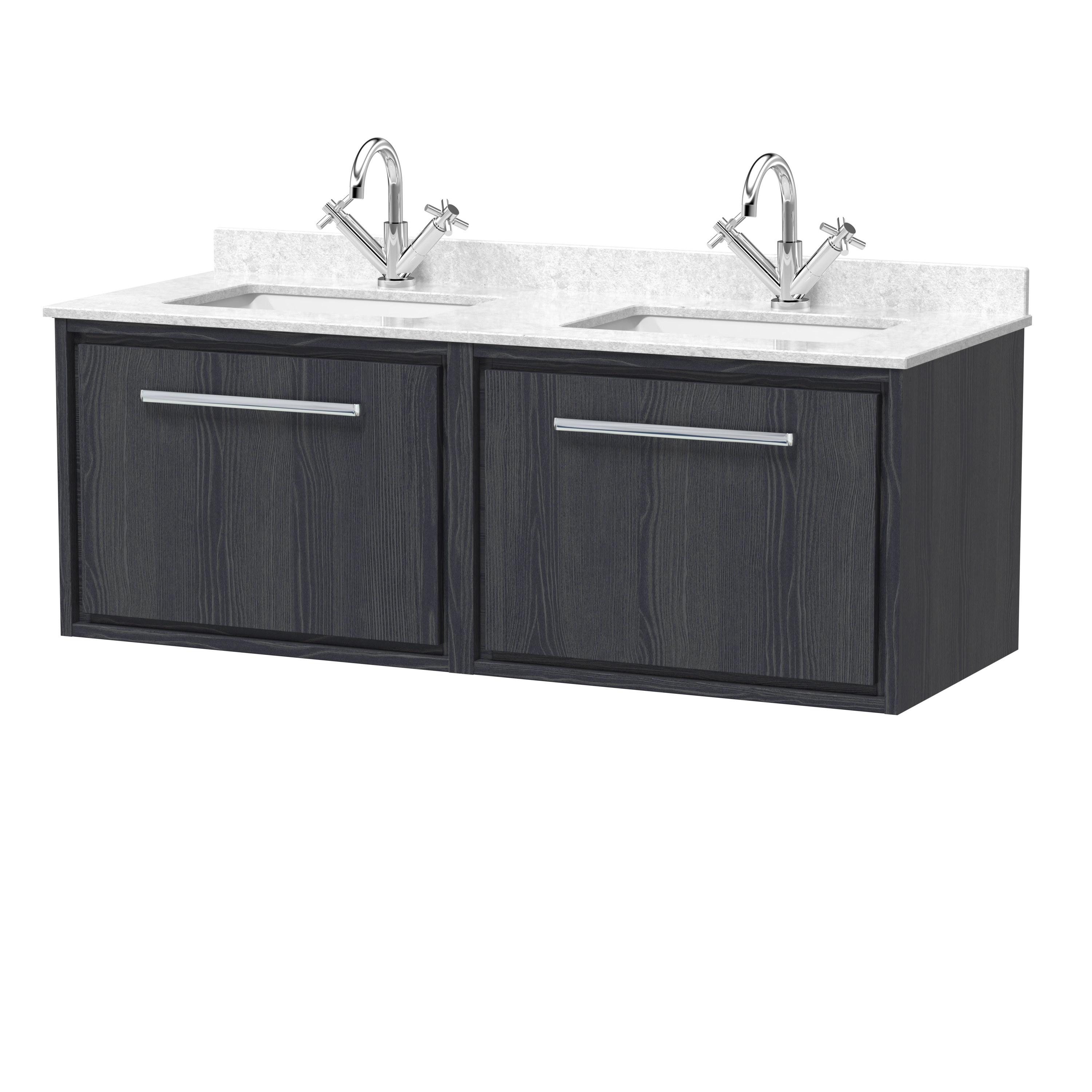 Hudson Reed Lille Graphite Grey Woodgrain 1200mm Wall Hung Vanity with Marble Worktop Basin LIL2222WS2