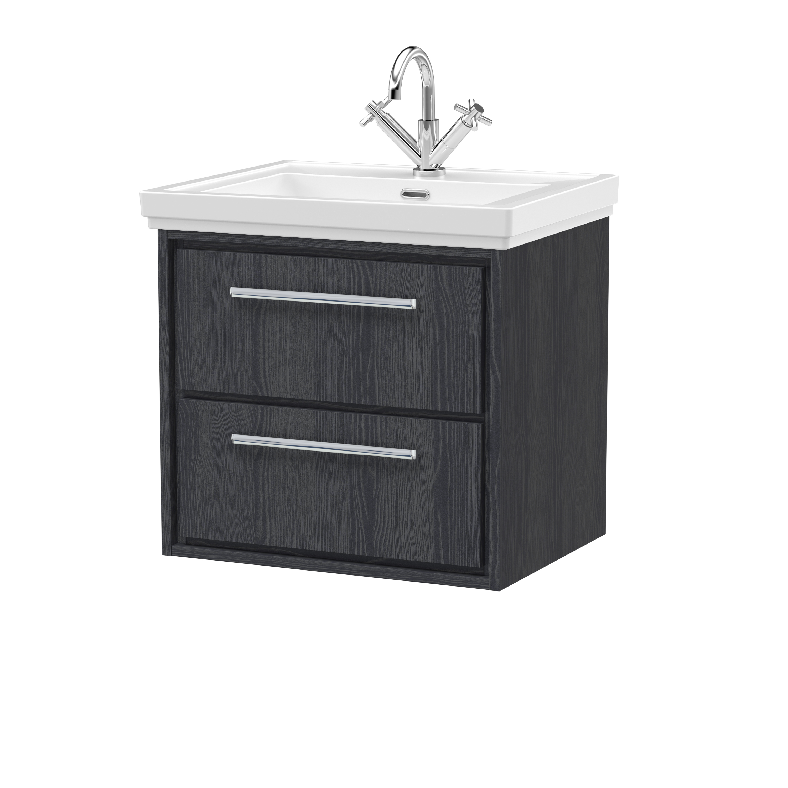 Hudson Reed Lille Graphite Grey Woodgrain 600mm Wall Hung 2 Drawer Vanity with Basin 1 Tap Hole LIL2224A