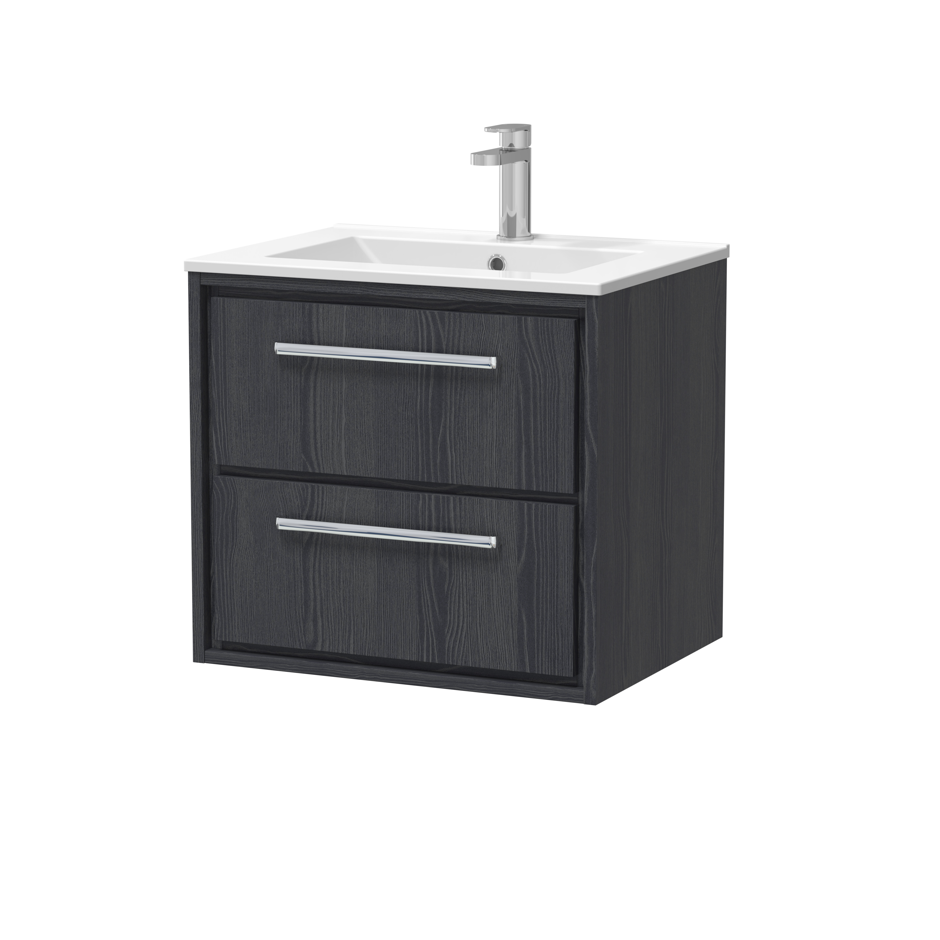 Hudson Reed Lille Graphite Grey Woodgrain 600mm Wall Hung 2 Drawer Vanity with Basin 1 Tap Hole LIL2224C