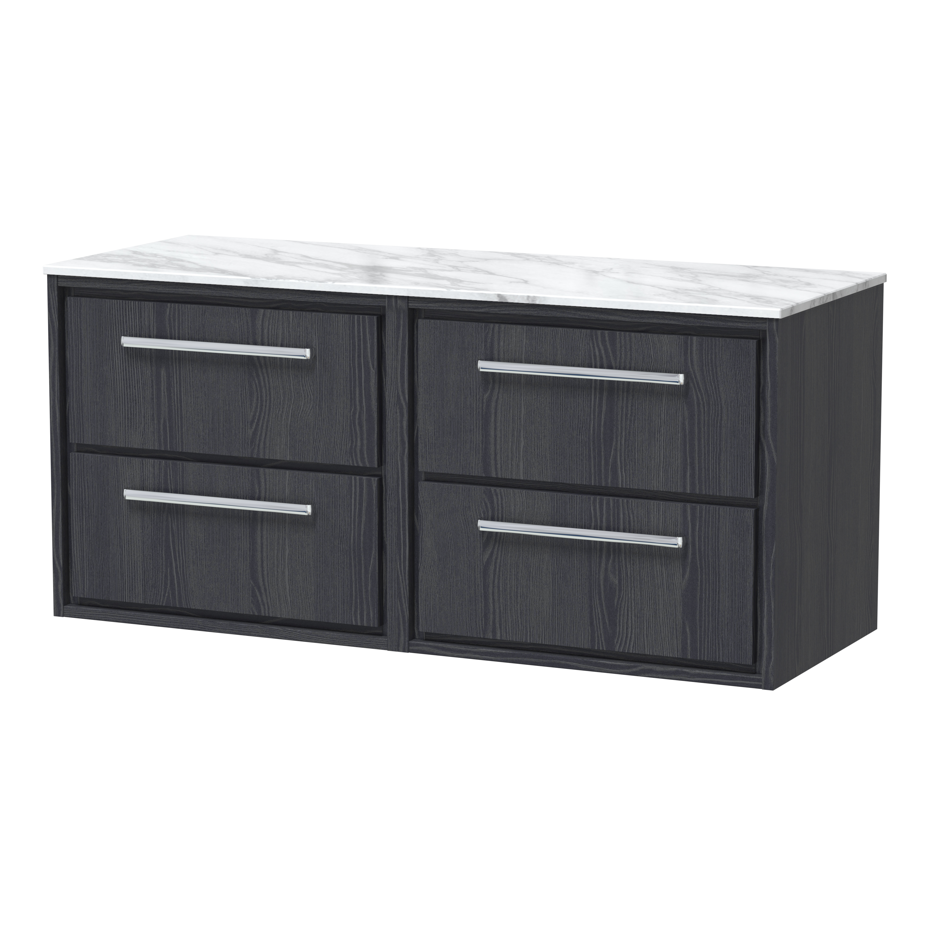 Hudson Reed Lille Graphite Grey Woodgrain 1200mm Wall Hung 4 Drawer Vanity with Marble Worktop LIL2224CMT2