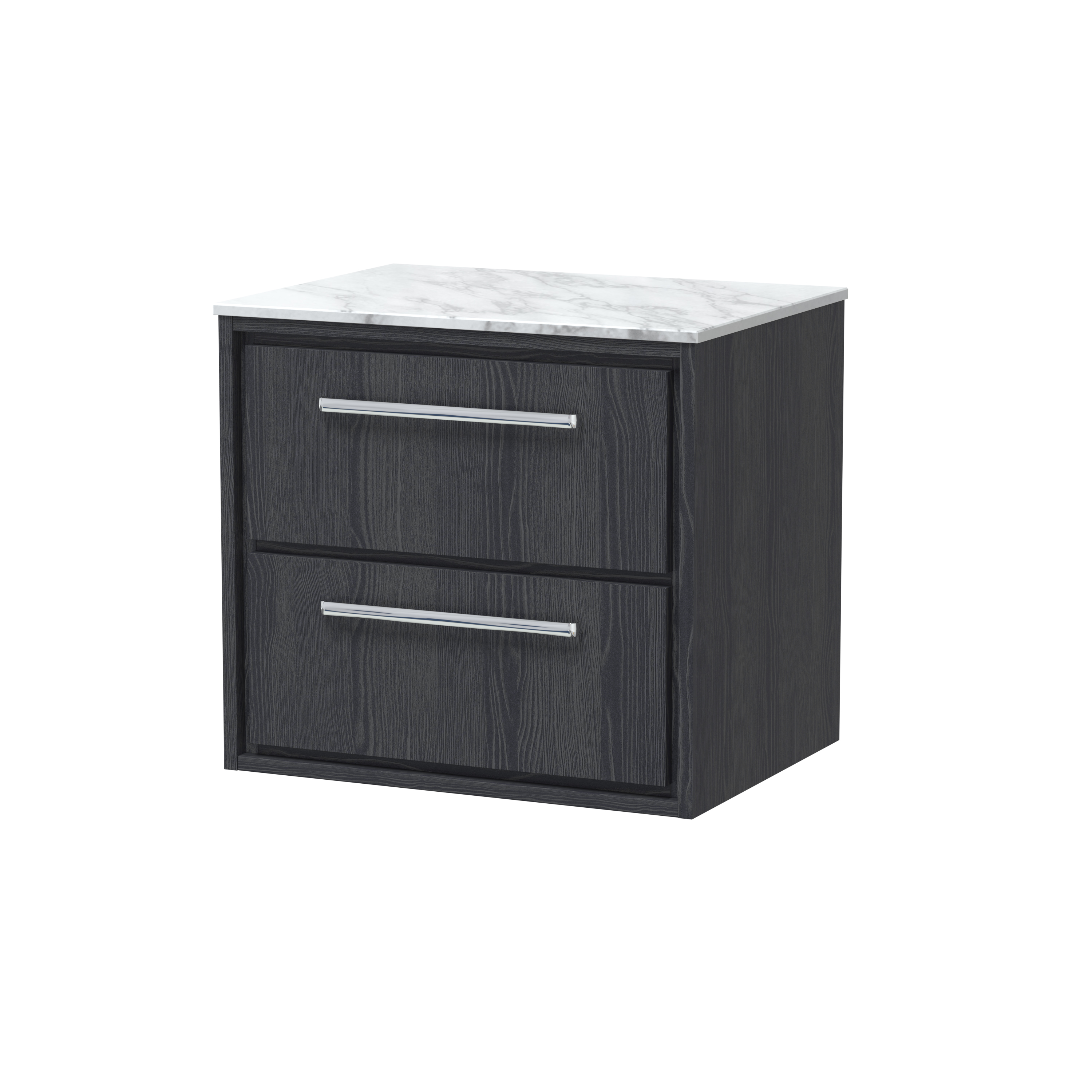 Hudson Reed Lille Graphite Grey Woodgrain 600mm Wall Hung 2 Drawer Vanity with Marble Worktop LIL2224CMT