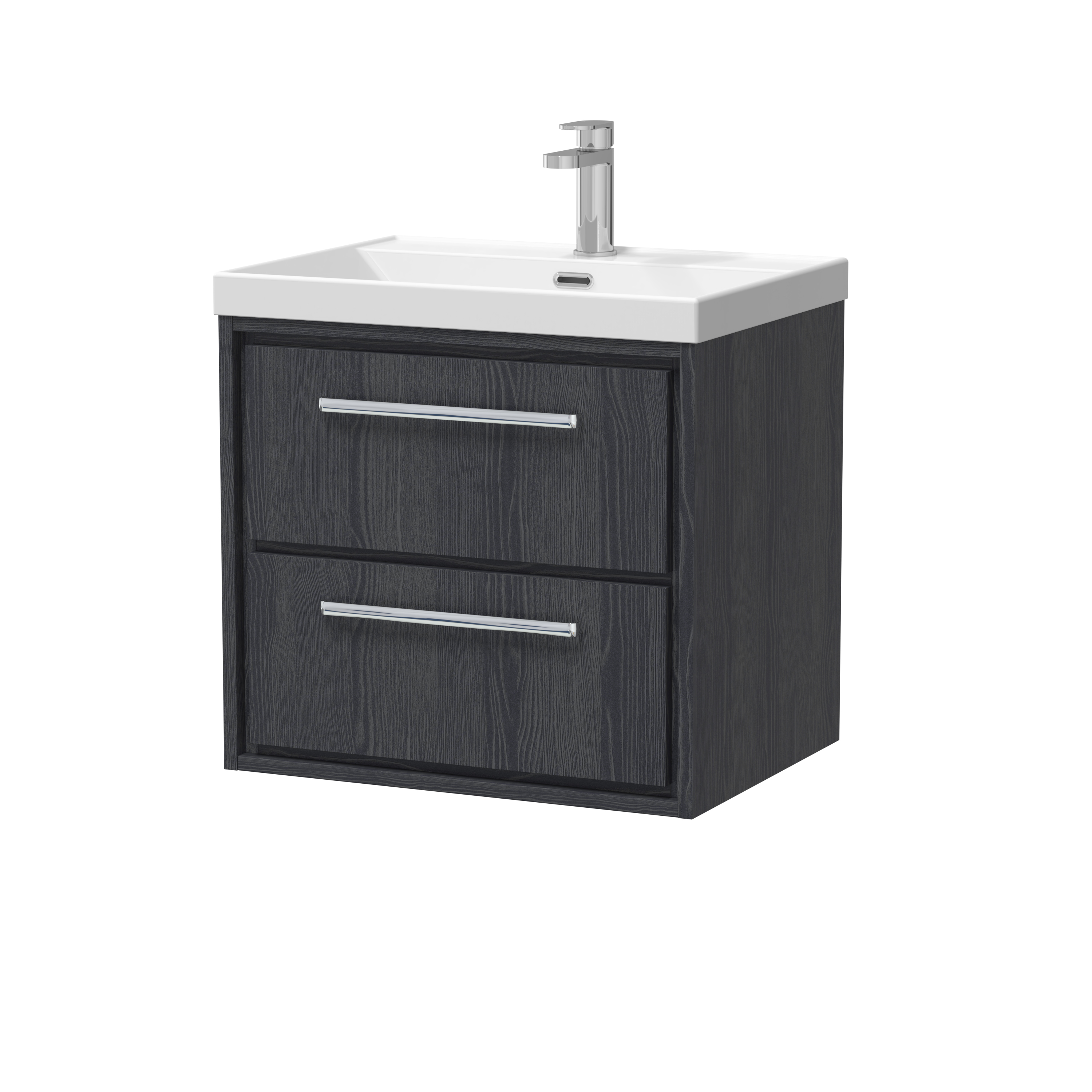 Hudson Reed Lille Graphite Grey Woodgrain 600mm Wall Hung 2 Drawer Vanity with Basin 1 Tap Hole LIL2224E