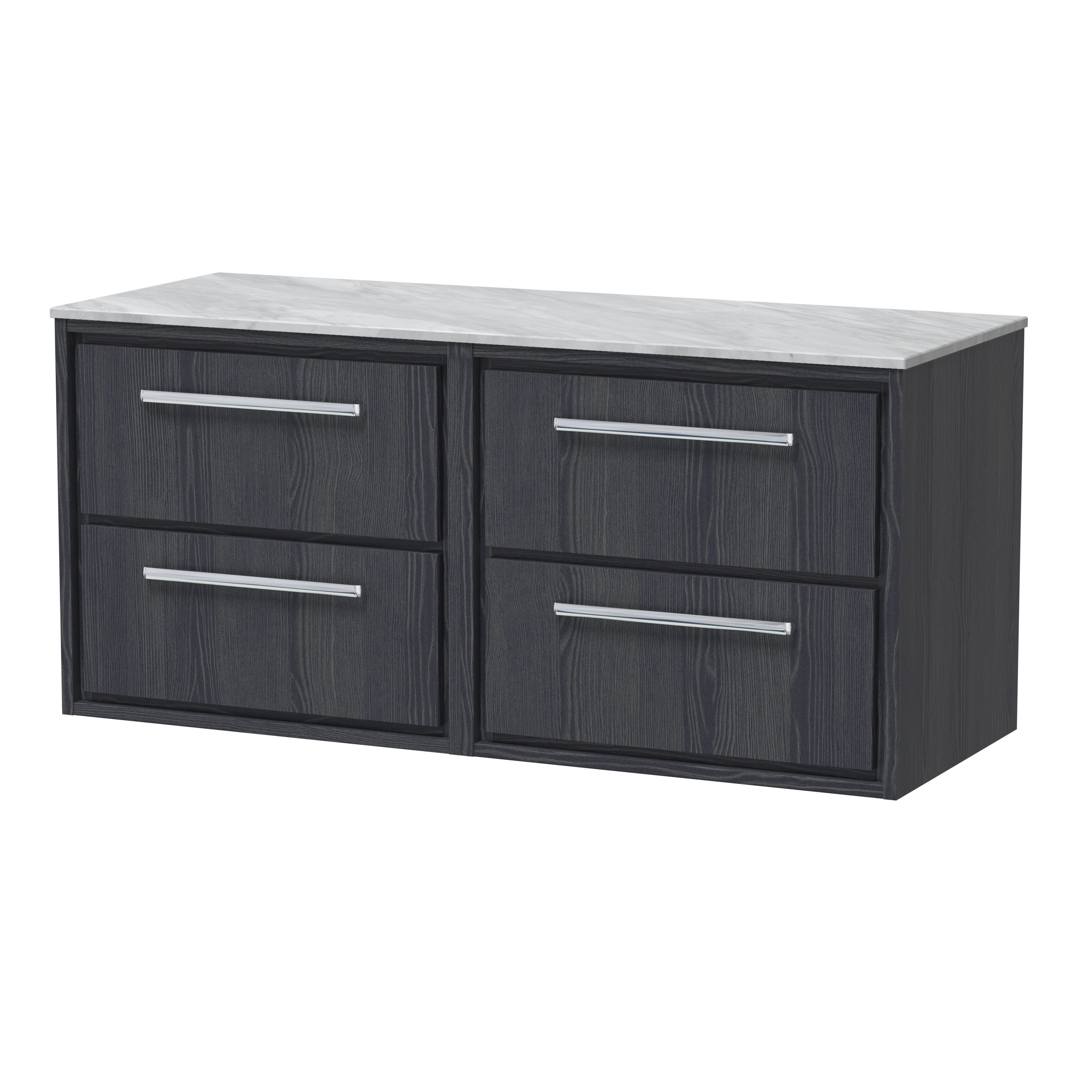 Hudson Reed Lille Graphite Grey Woodgrain 1200mm Wall Hung 4 Drawer Vanity with Marble Worktop LIL2224GMT2