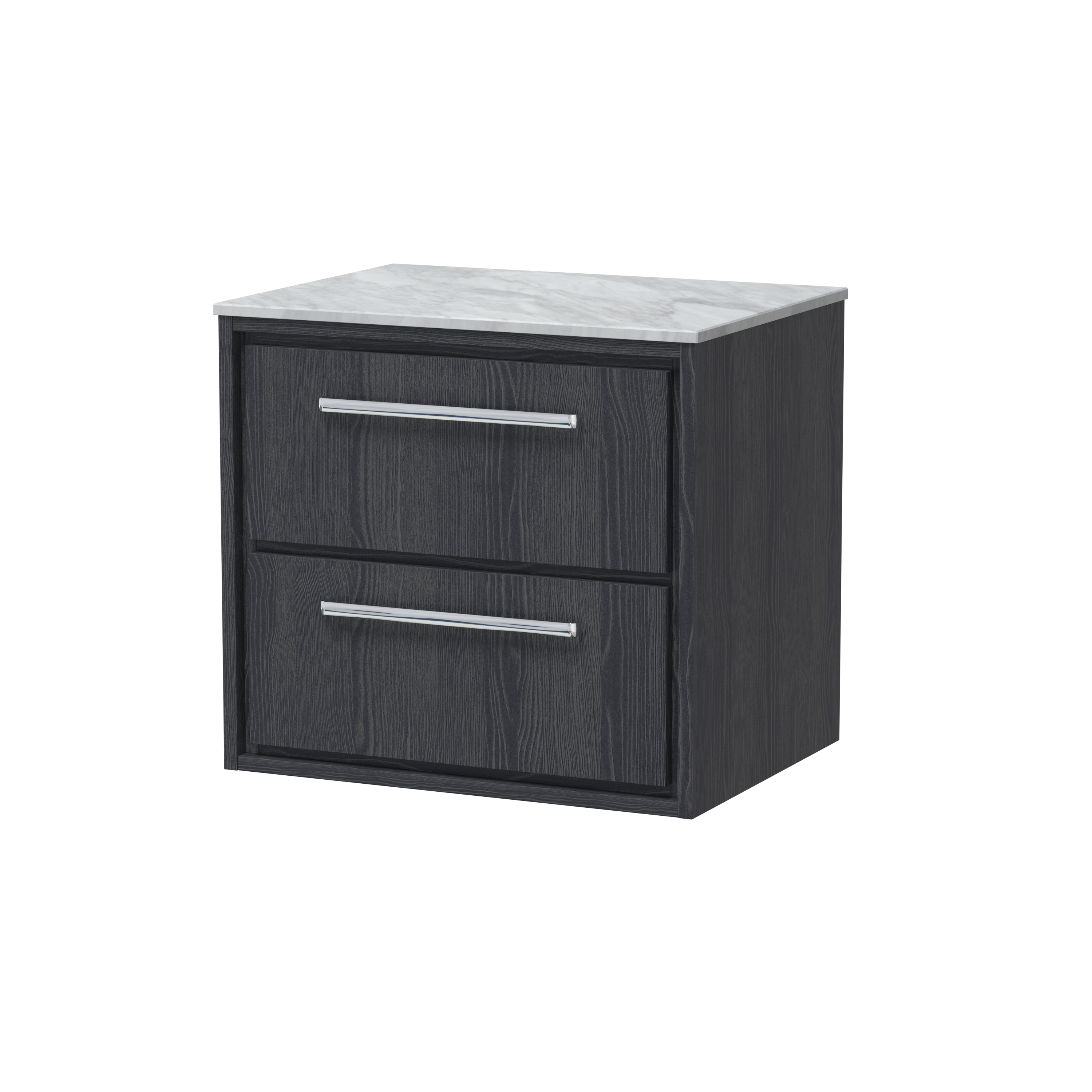Hudson Reed Lille Graphite Grey Woodgrain 600mm Wall Hung 2 Drawer Vanity with Marble Worktop LIL2224GMT