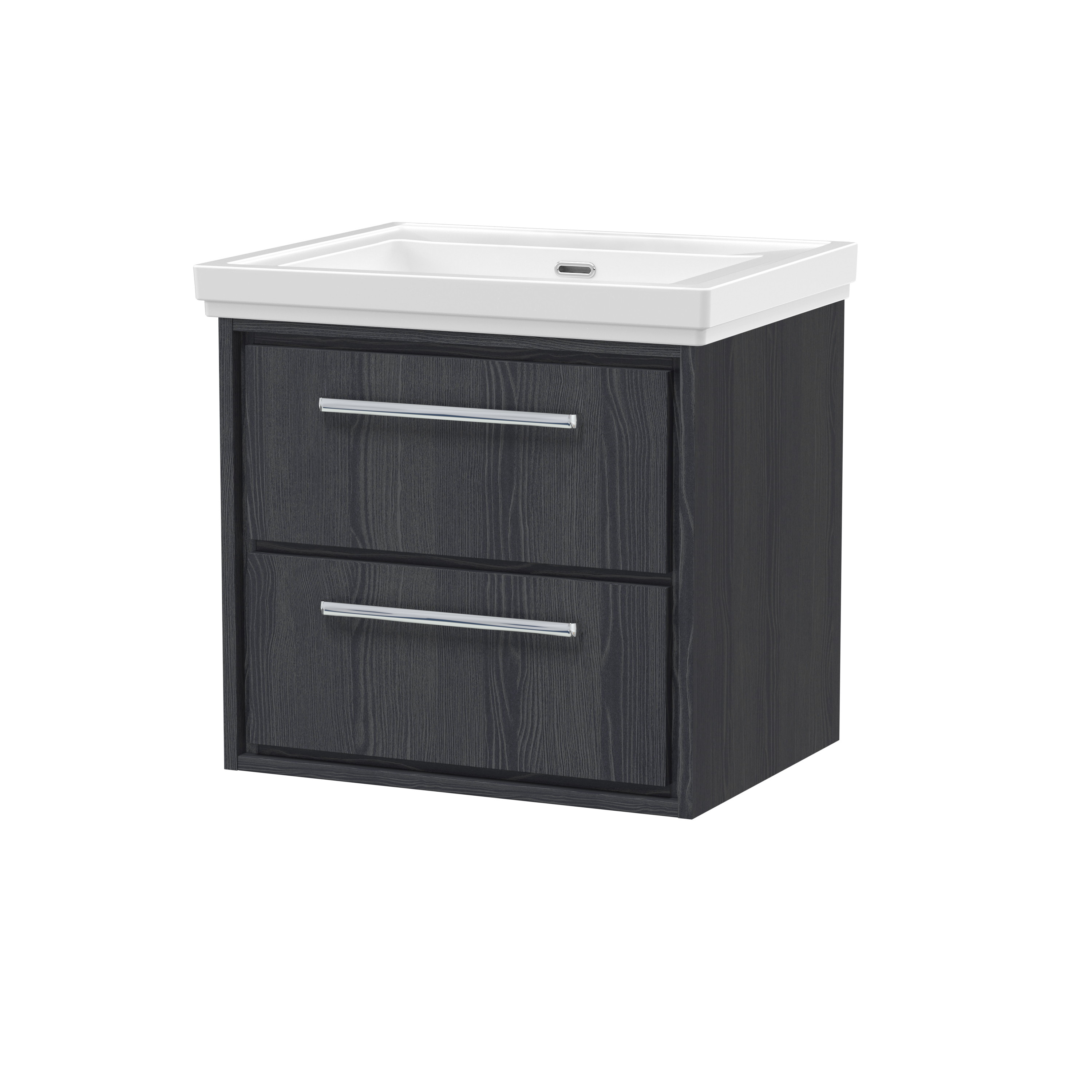Hudson Reed Lille Graphite Grey Woodgrain 600mm Wall Hung 2 Drawer Vanity with Basin 0 Tap Hole LIL2224H