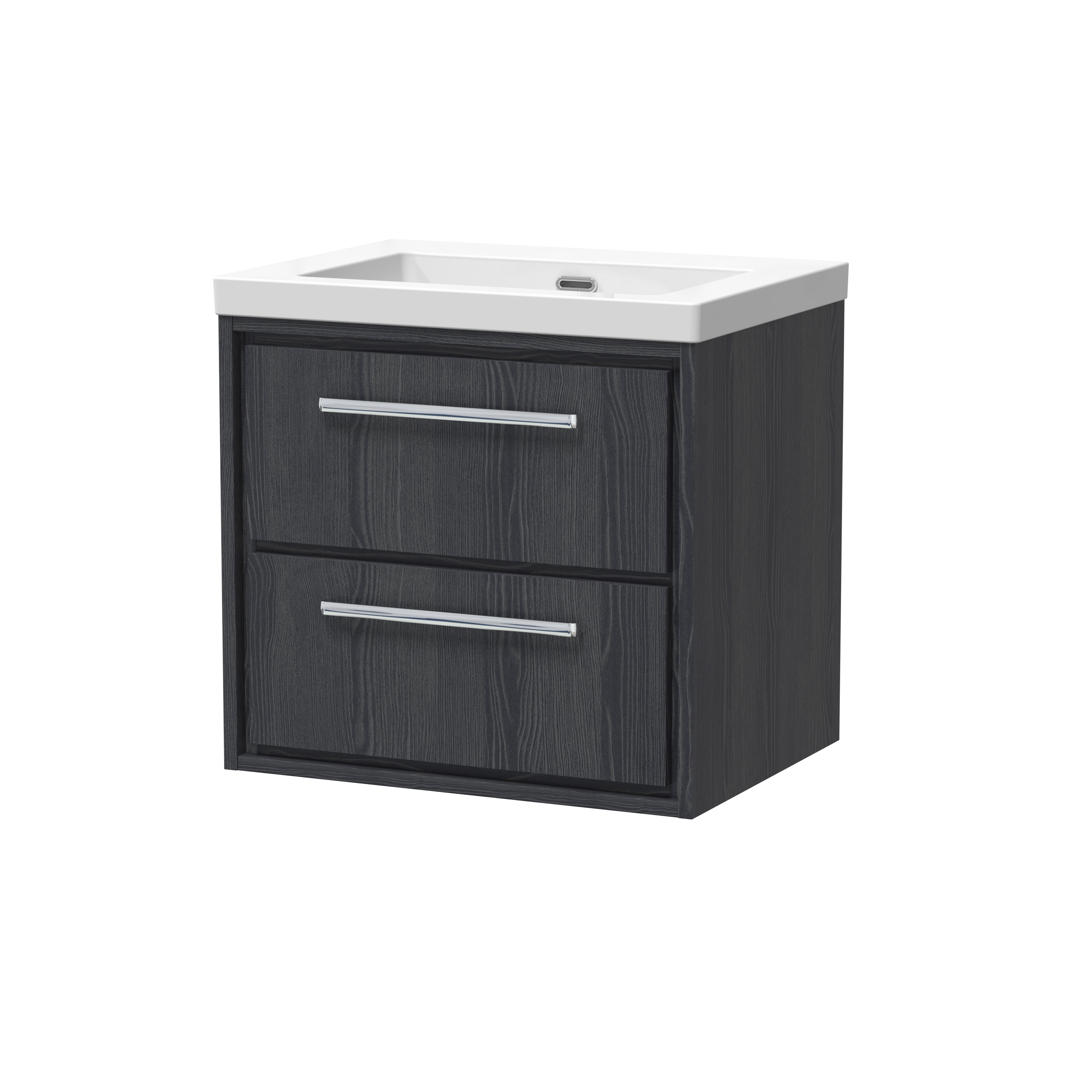 Hudson Reed Lille Graphite Grey Woodgrain 600mm Wall Hung 2 Drawer Vanity with Basin 0 Tap Hole LIL2224K