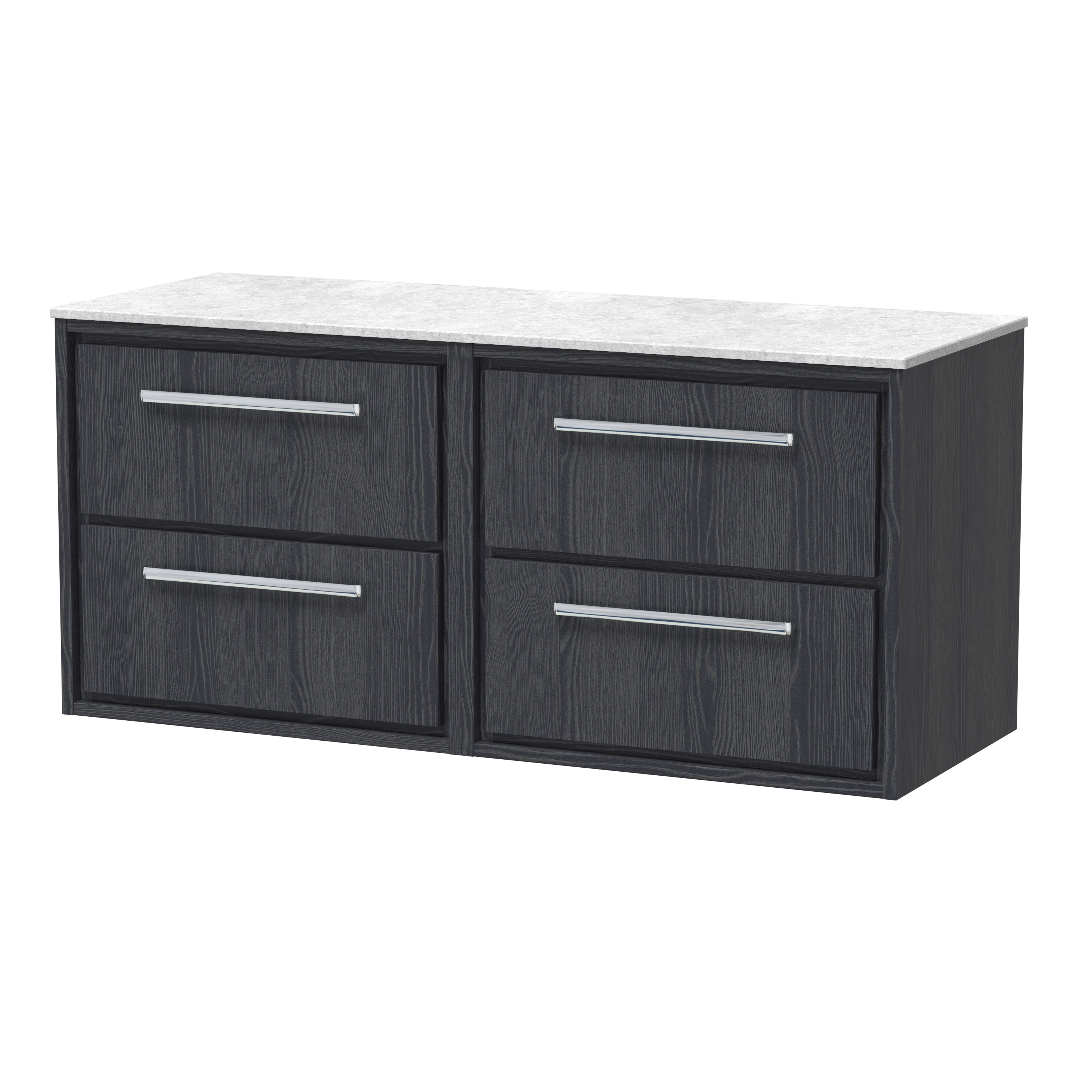 Hudson Reed Lille Graphite Grey Woodgrain 1200mm Wall Hung 4 Drawer Vanity with Marble Worktop LIL2224WMT2