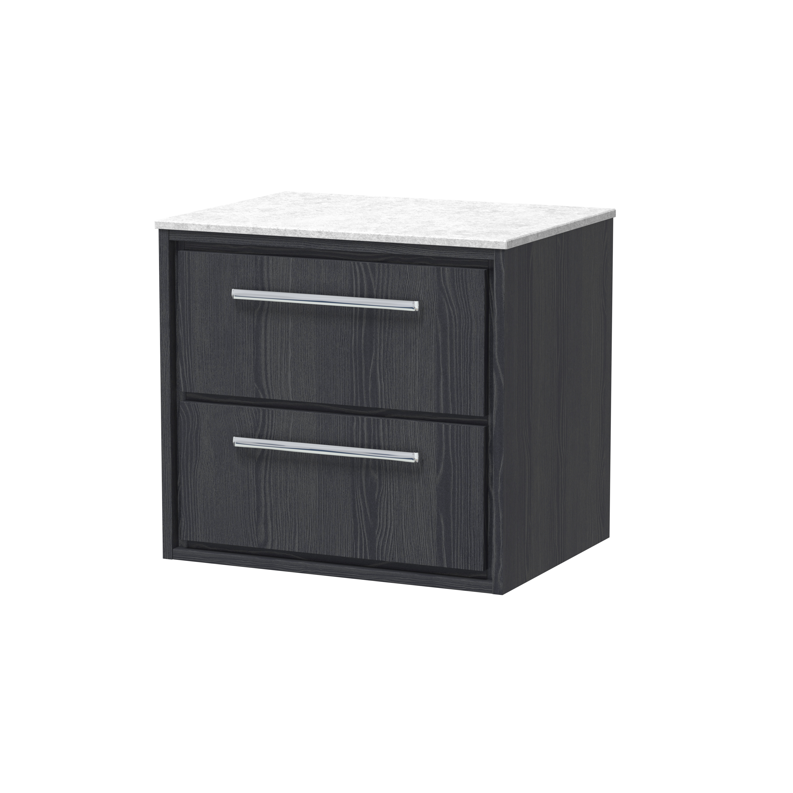 Hudson Reed Lille Graphite Grey Woodgrain 600mm Wall Hung 2 Drawer Vanity with Marble Worktop LIL2224WMT