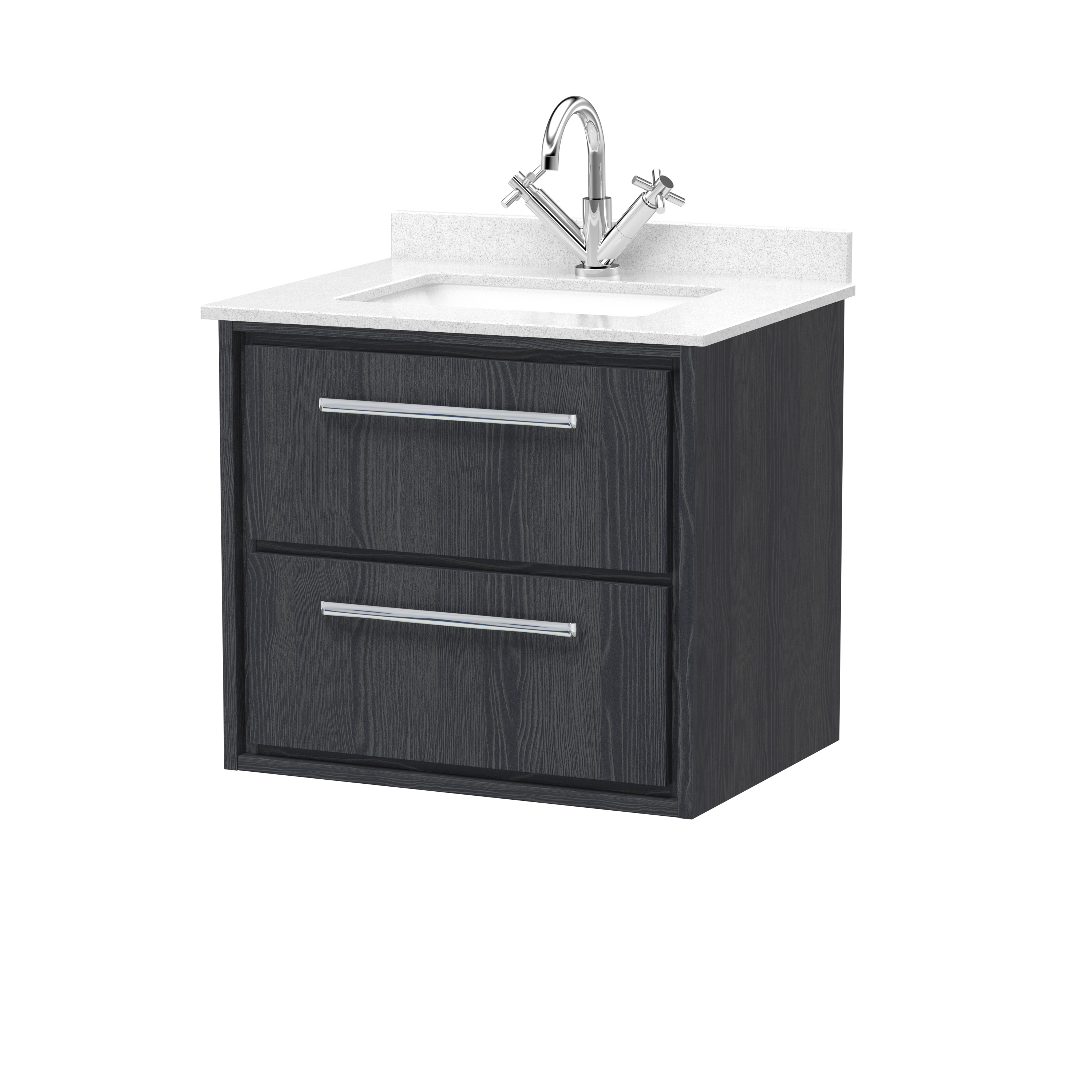 Hudson Reed Lille Graphite Grey Woodgrain 600mm Wall Hung 2 Drawer Vanity with Marble Worktop Basin LIL2224WS1