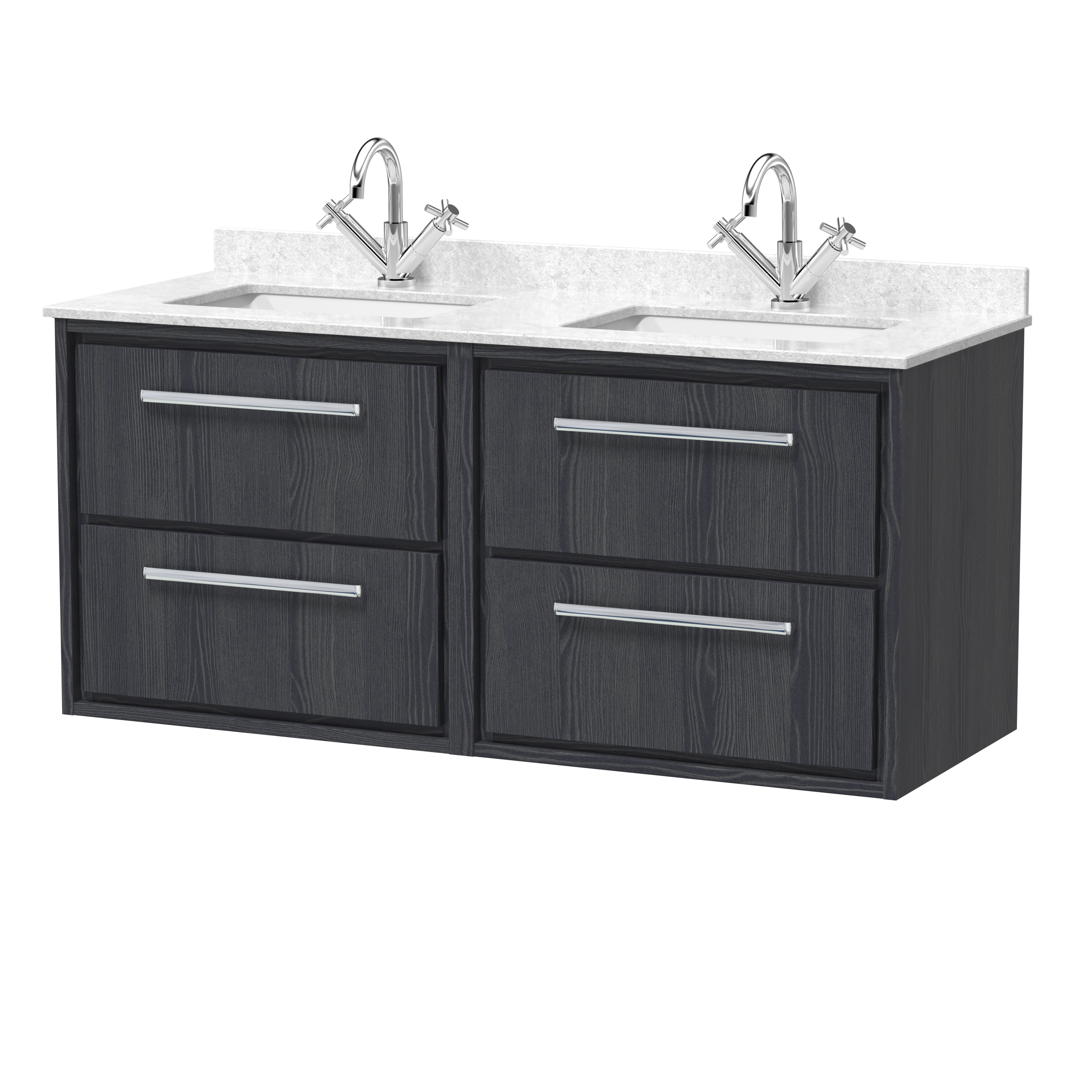 Hudson Reed Lille Graphite Grey Woodgrain 1200mm Wall Hung 4 Drawer Vanity with Marble Worktop Basin LIL2224WS2