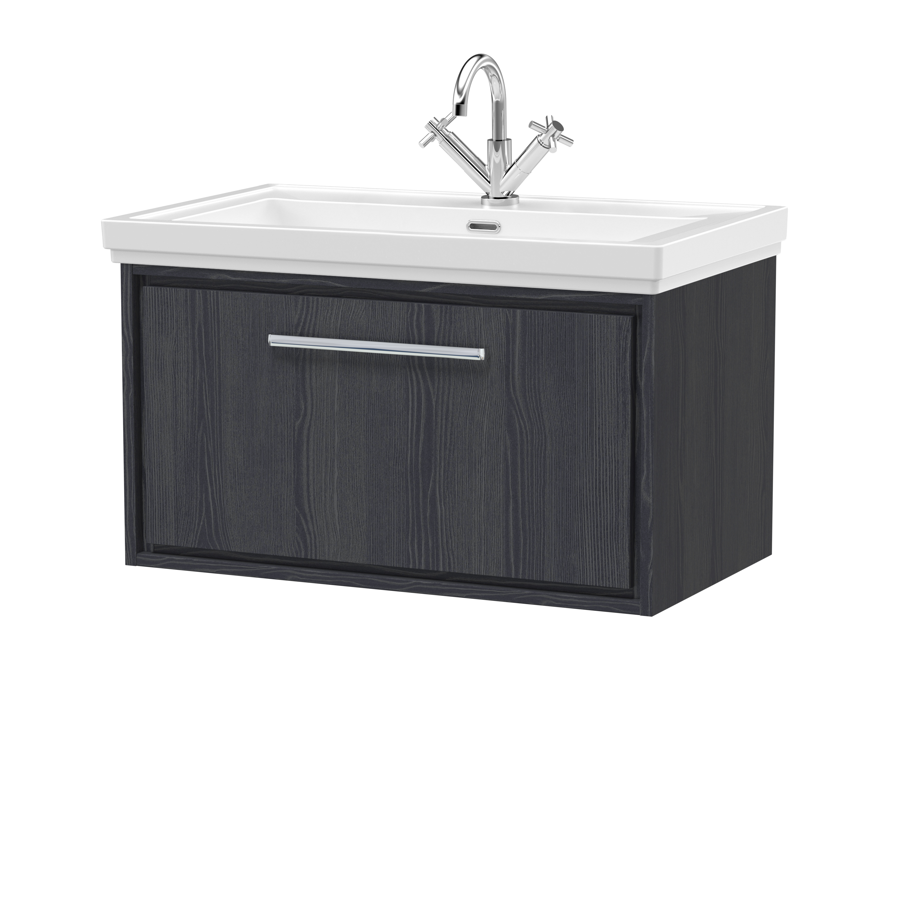 Hudson Reed Lille Graphite Grey Woodgrain 800mm Wall Hung Single Drawer Vanity with Basin 1 Tap Hole LIL2225A
