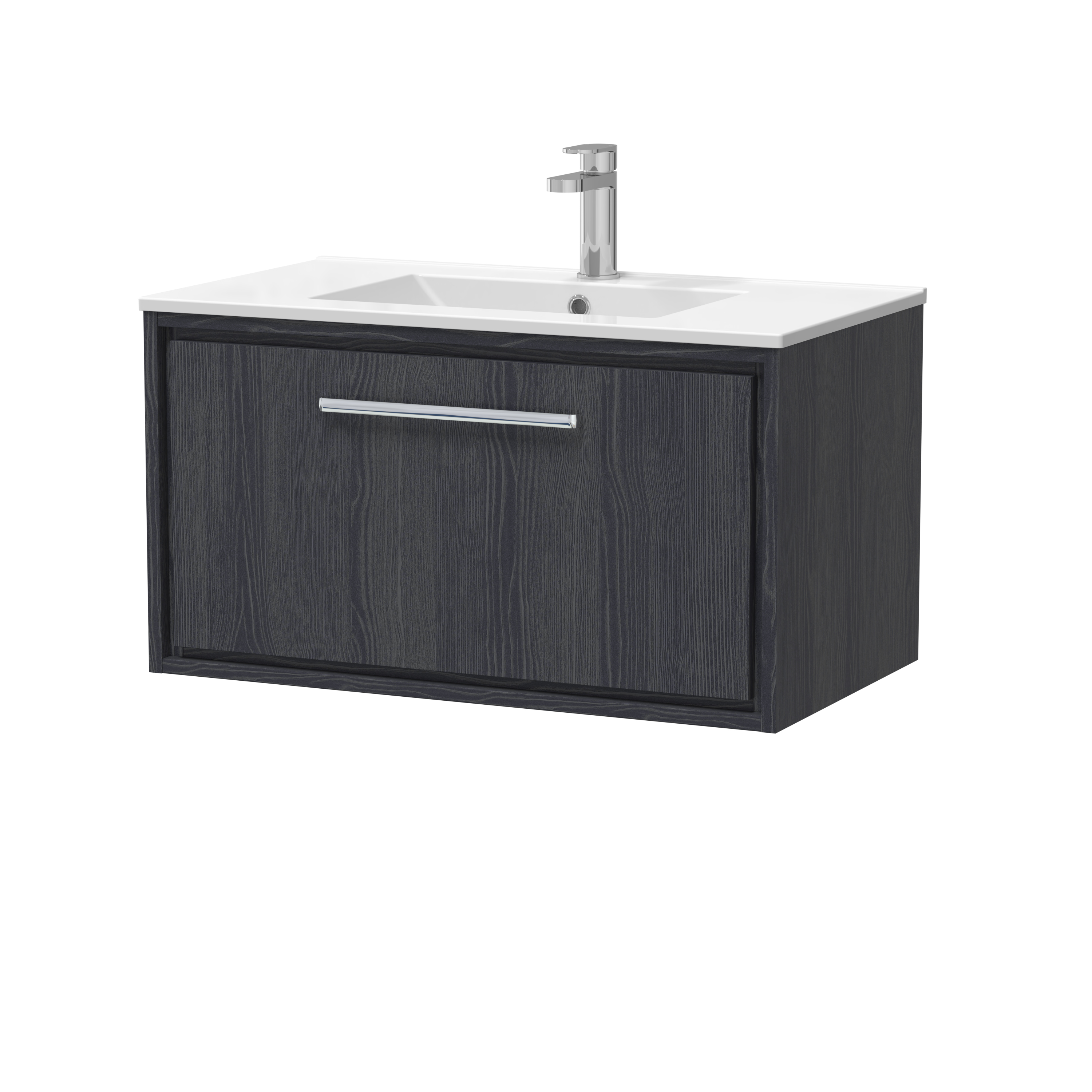 Hudson Reed Lille Graphite Grey Woodgrain 800mm Wall Hung Single Drawer Vanity with Basin 1 Tap Hole LIL2225C