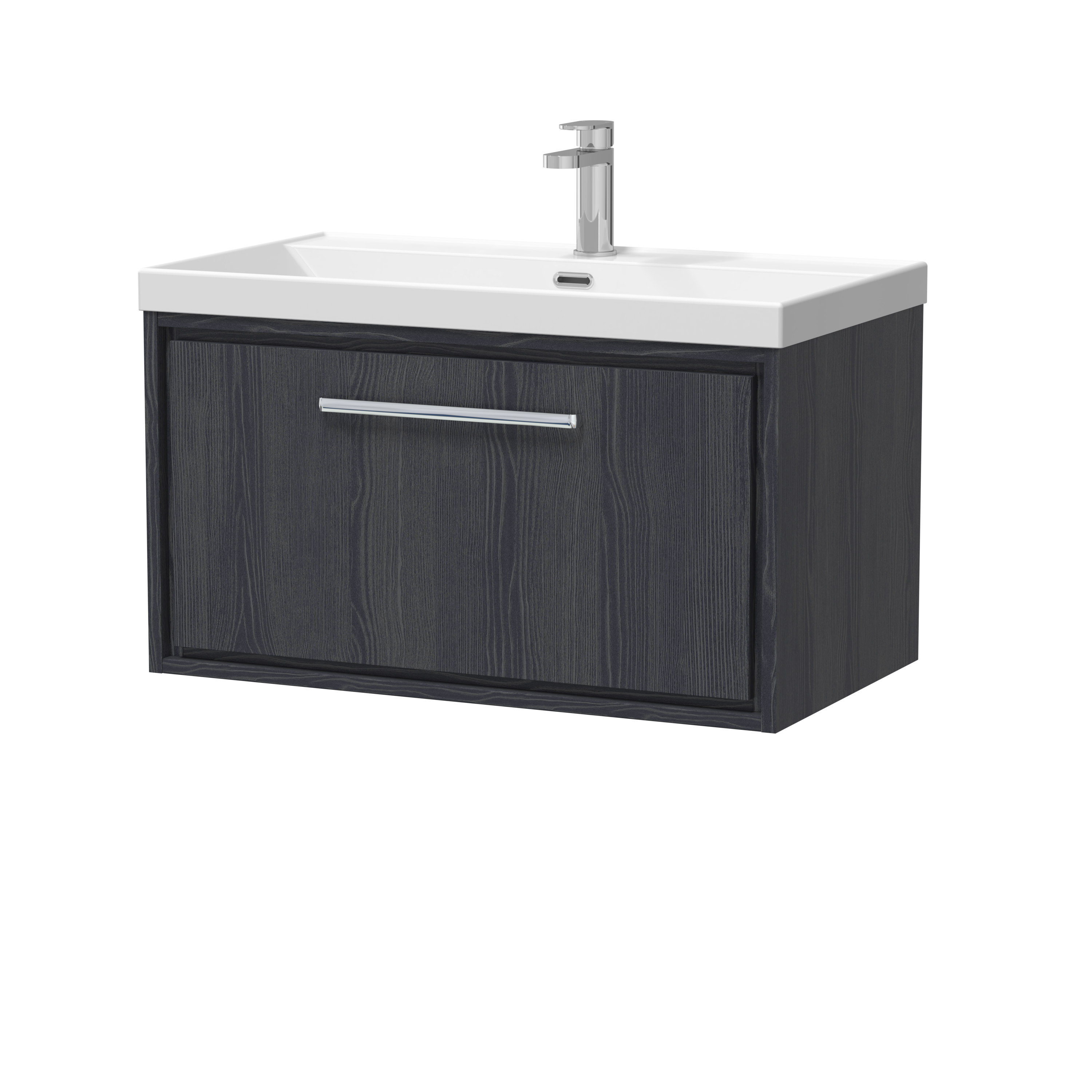 Hudson Reed Lille Graphite Grey Woodgrain 800mm Wall Hung Single Drawer Vanity with Basin 1 Tap Hole LIL2225E
