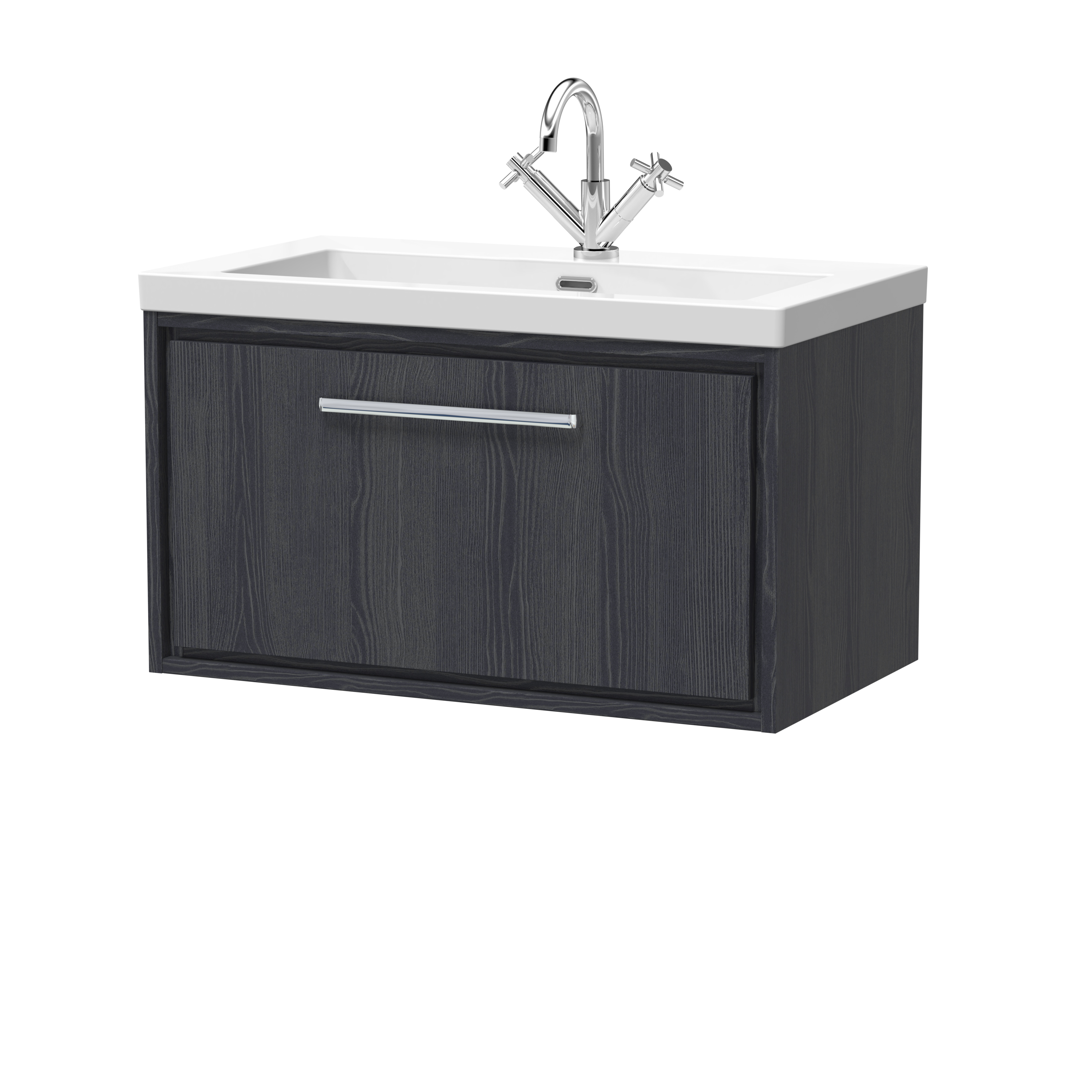 Hudson Reed Lille Graphite Grey Woodgrain 800mm Wall Hung Single Drawer Vanity with Basin 1 Tap Hole LIL2225L