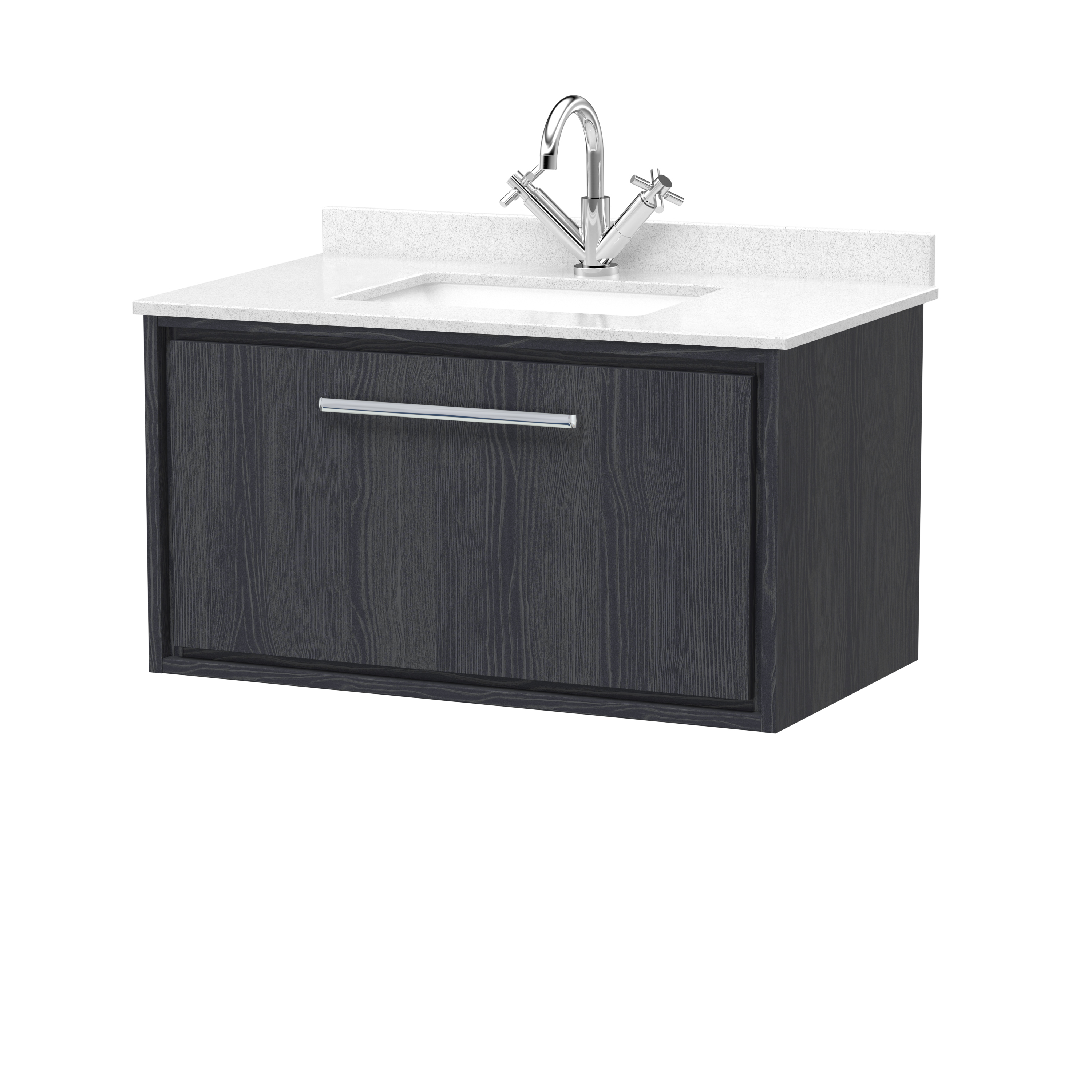 Hudson Reed Lille Graphite Grey Woodgrain 800mm Wall Hung Vanity with Marble Worktop Basin LIL2225WS1