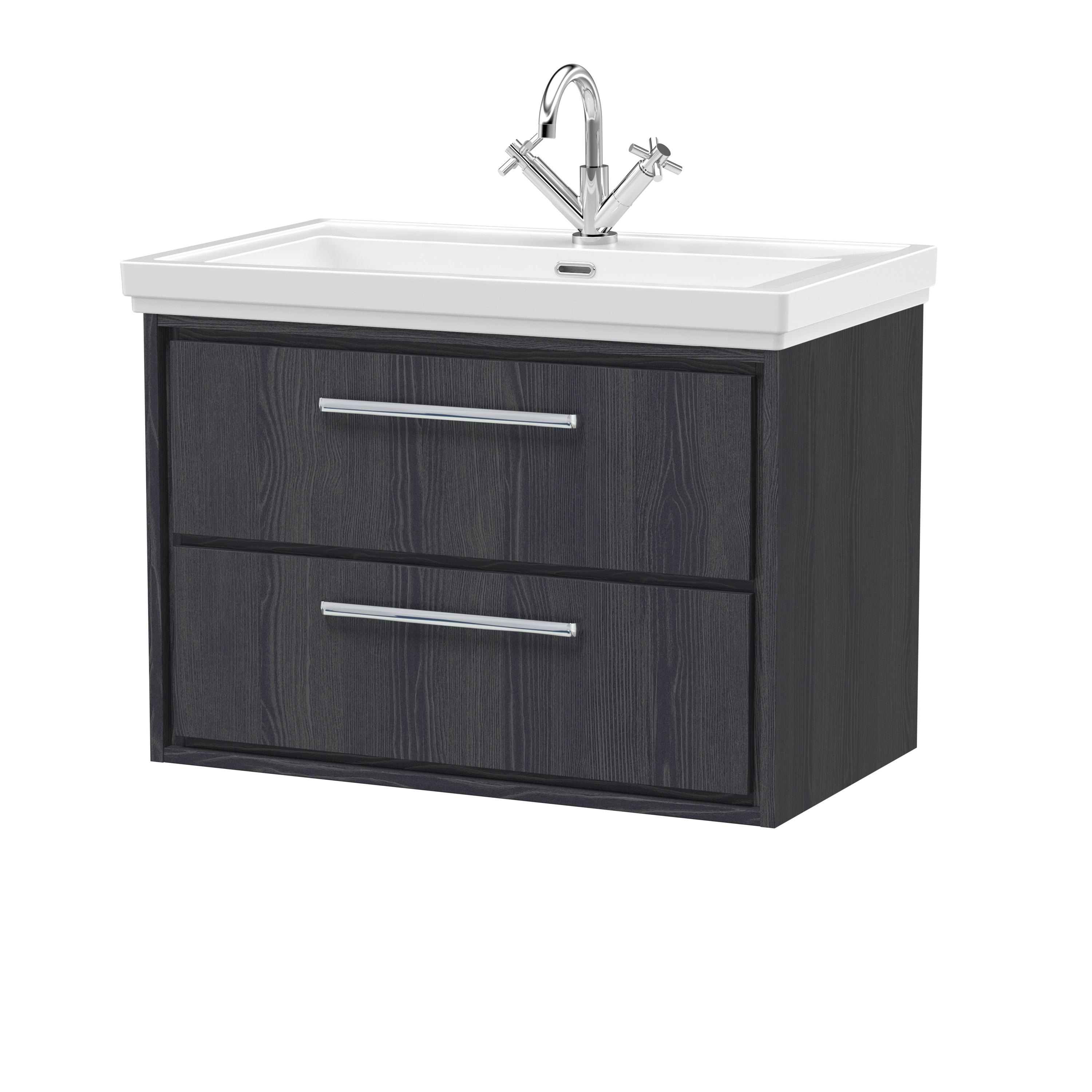Hudson Reed Lille Graphite Grey Woodgrain 800mm Wall Hung 2 Drawer Vanity with Basin 1 Tap Hole LIL2226A