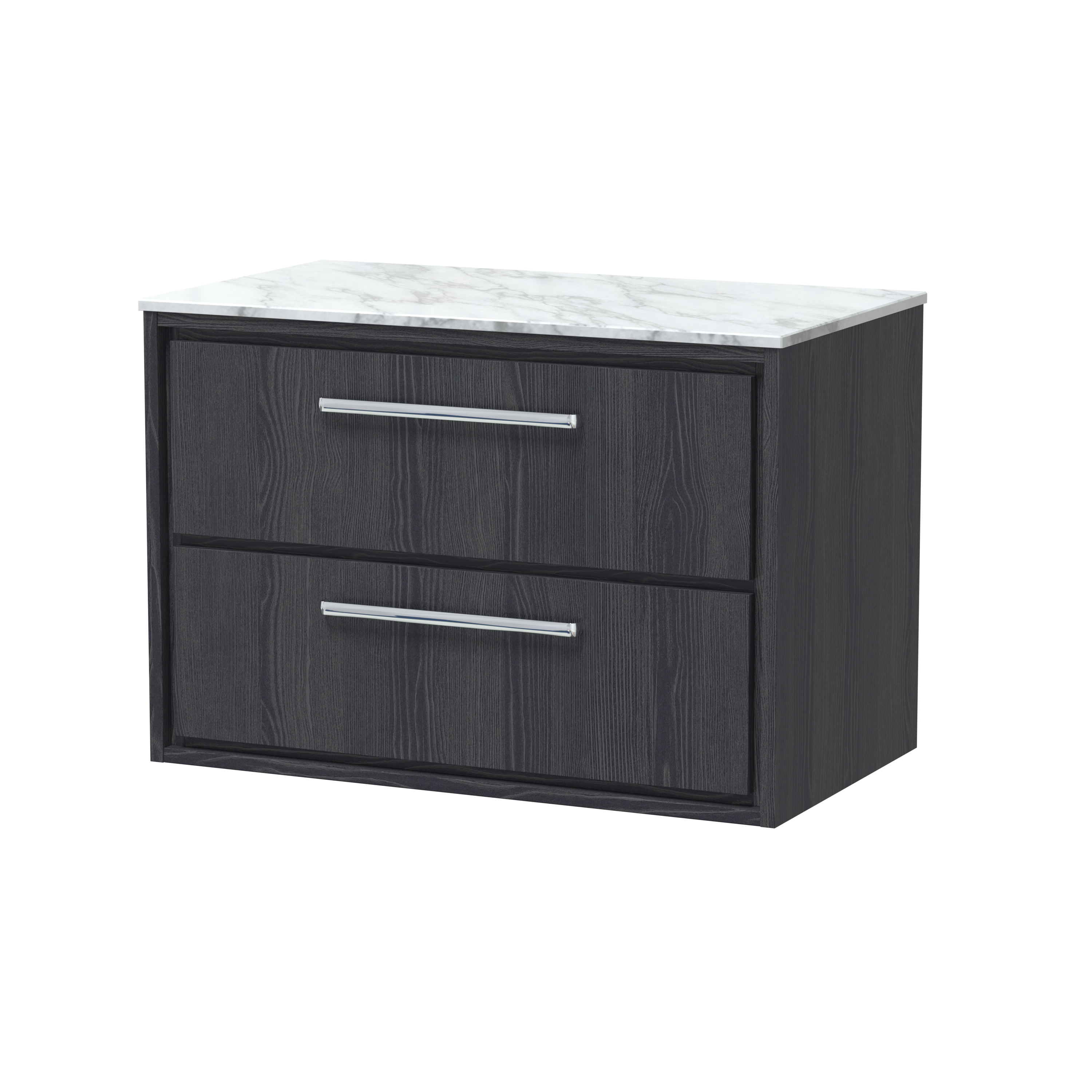 Hudson Reed Lille Graphite Grey Woodgrain 800mm Wall Hung 2 Drawer Vanity with Marble Worktop LIL2226CMT