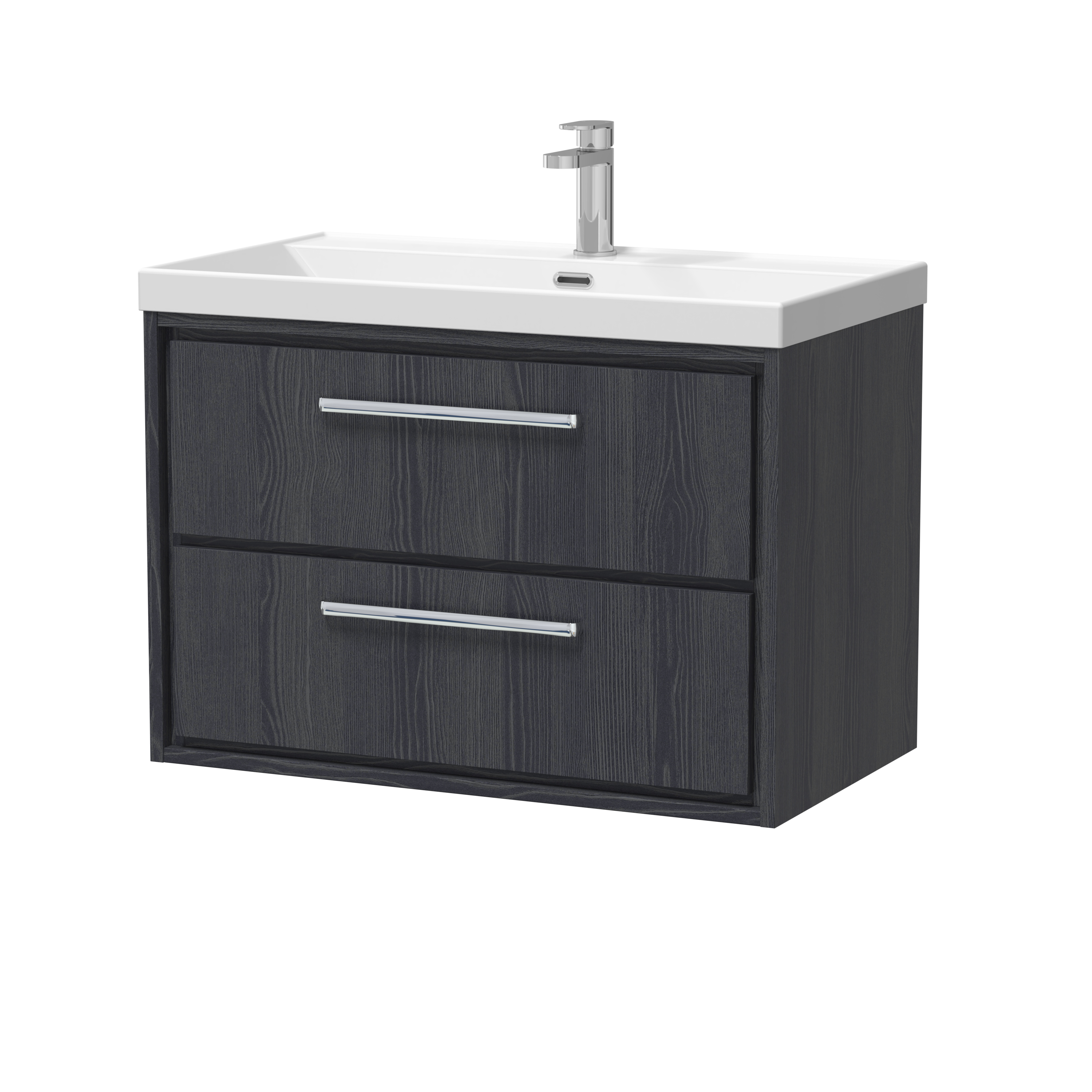 Hudson Reed Lille Graphite Grey Woodgrain 800mm Wall Hung 2 Drawer Vanity with Basin 1 Tap Hole LIL2226E