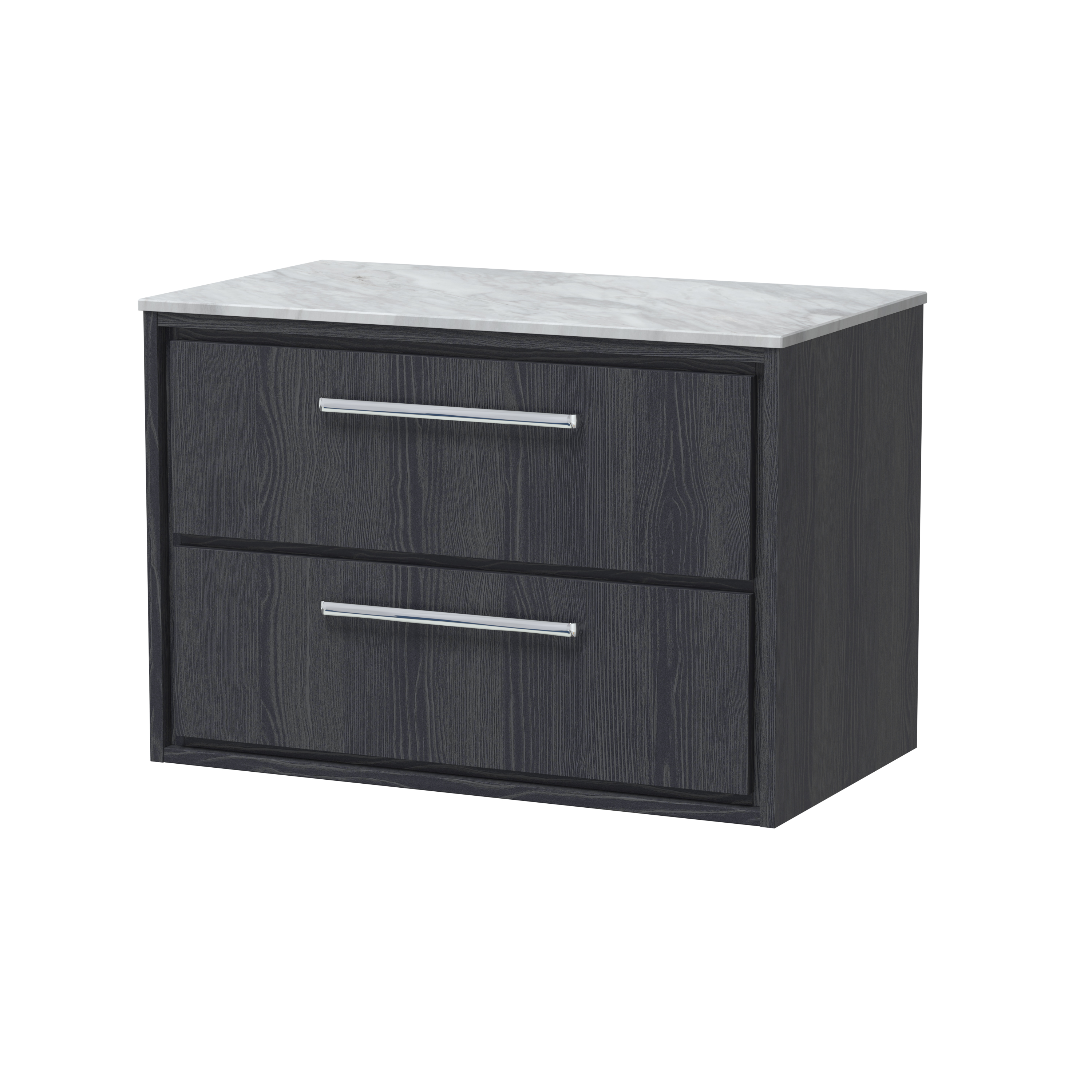 Hudson Reed Lille Graphite Grey Woodgrain 800mm Wall Hung 2 Drawer Vanity with Marble Worktop LIL2226GMT