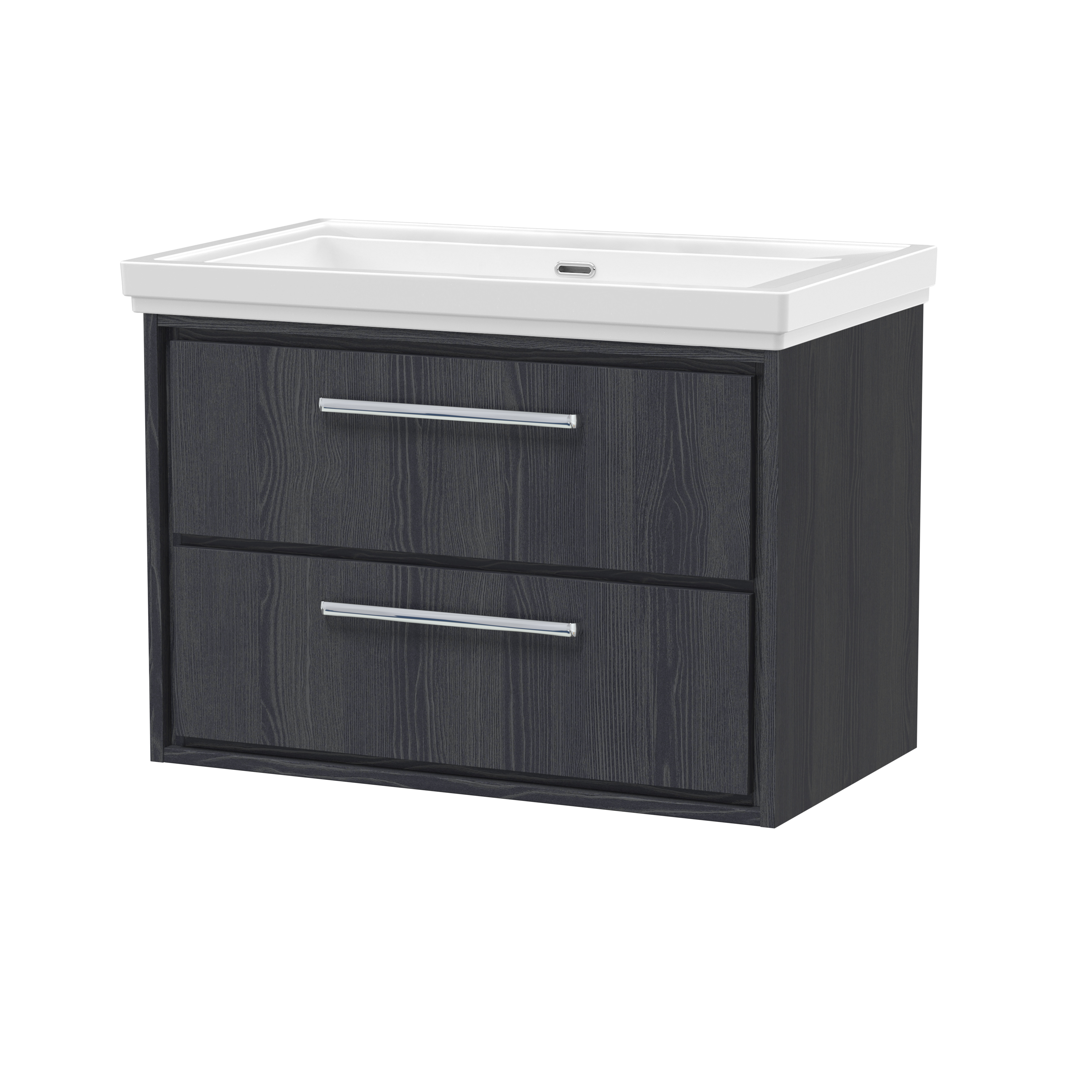Hudson Reed Lille Graphite Grey Woodgrain 800mm Wall Hung 2 Drawer Vanity with Basin 0 Tap Hole LIL2226H
