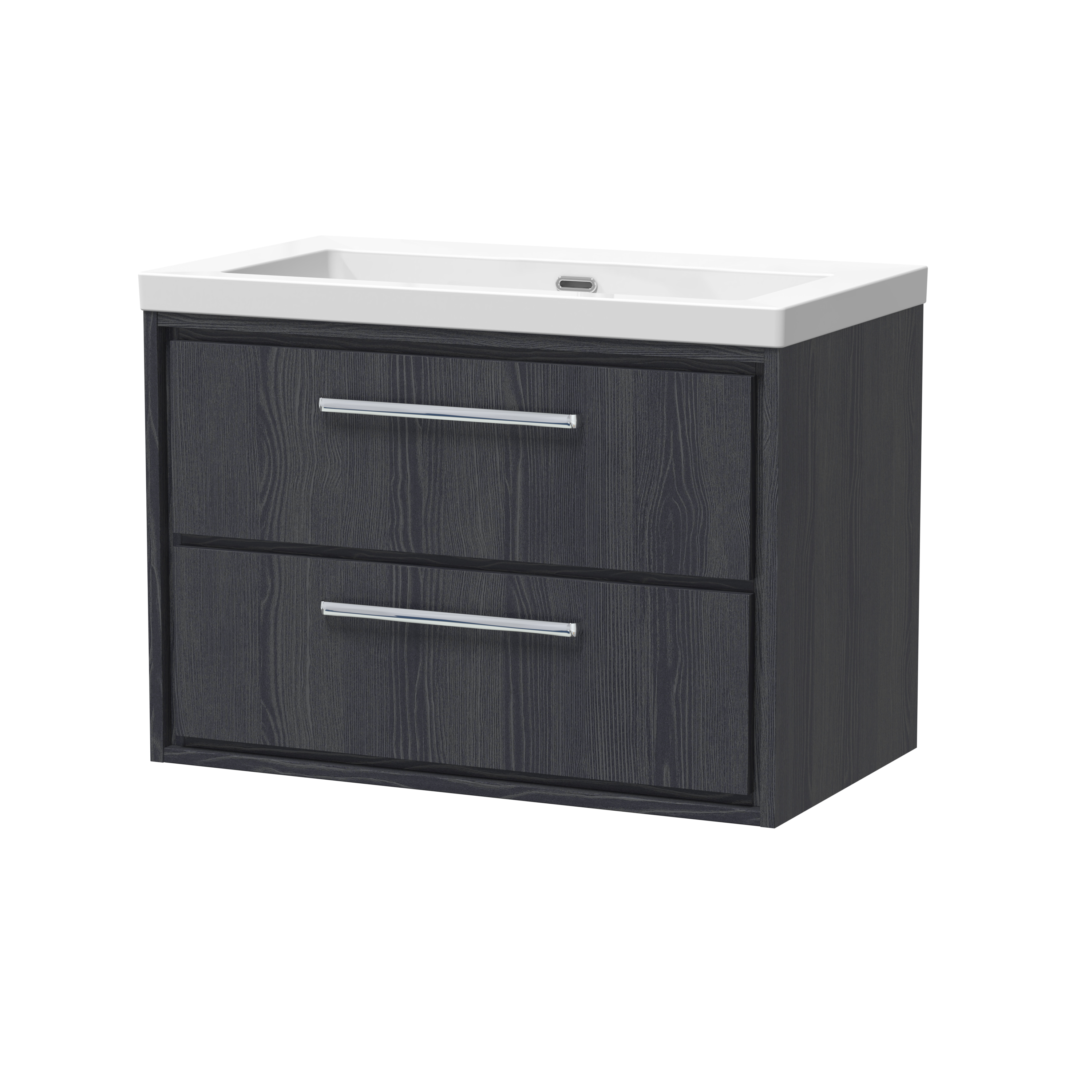 Hudson Reed Lille Graphite Grey Woodgrain 800mm Wall Hung 2 Drawer Vanity with Basin 0 Tap Hole LIL2226K