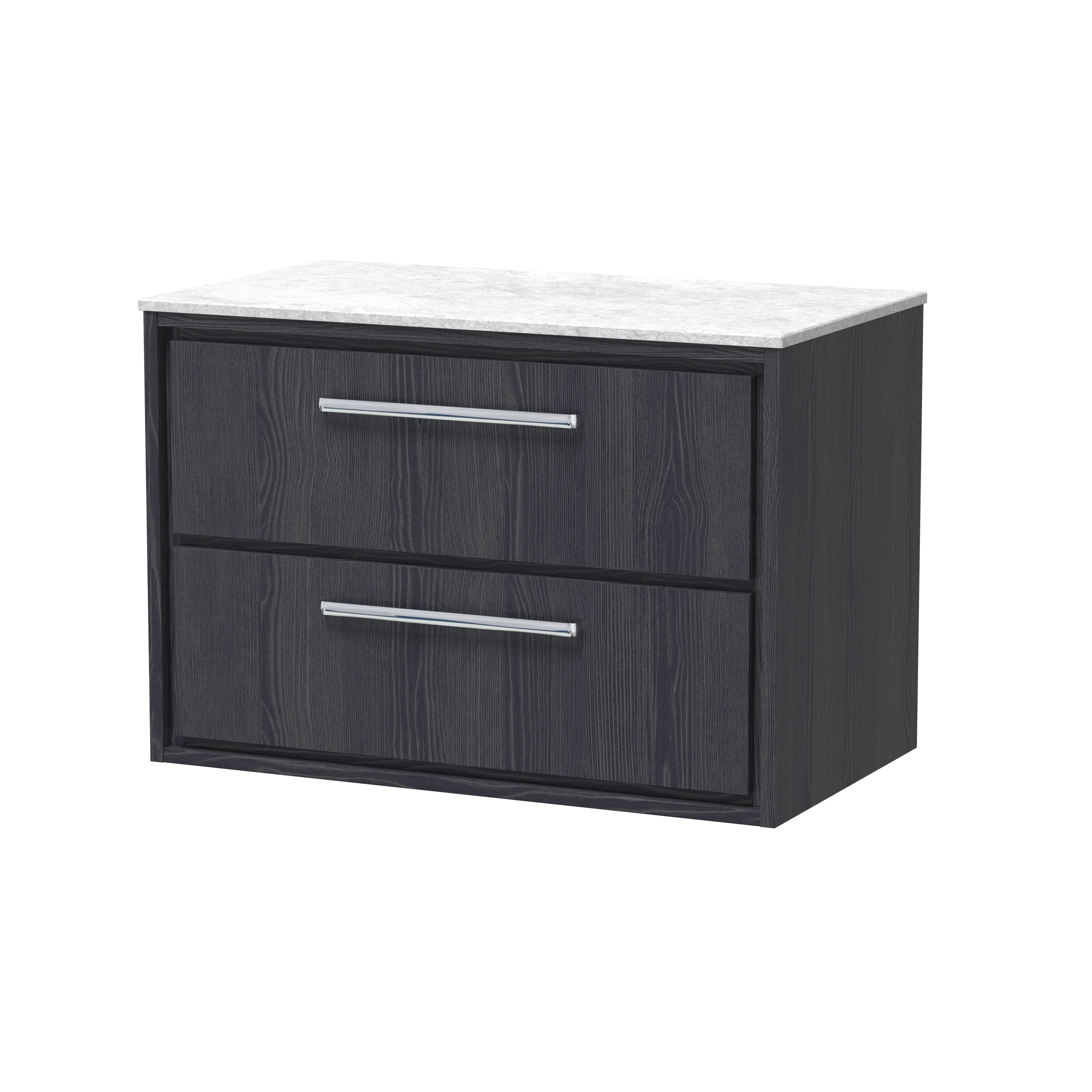 Hudson Reed Lille Graphite Grey Woodgrain 800mm Wall Hung 2 Drawer Vanity with Marble Worktop LIL2226WMT