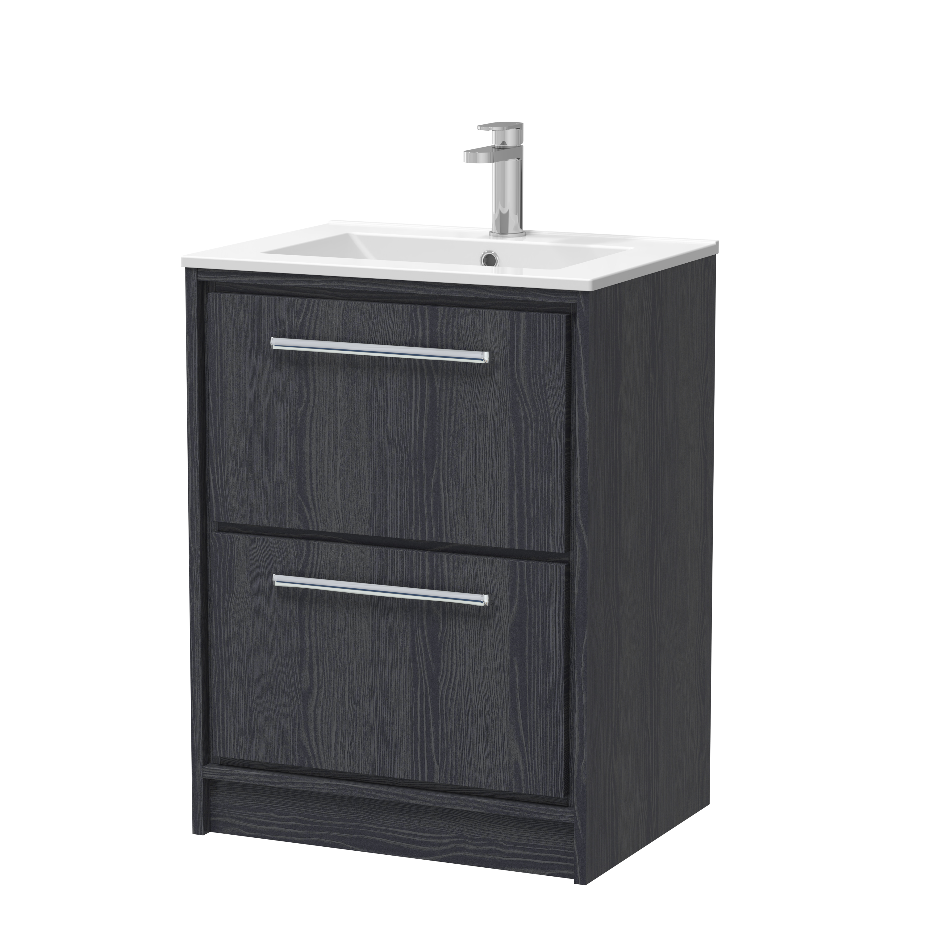 Hudson Reed Lille Graphite Grey Woodgrain 600mm Floor Standing 2 Drawer Vanity with Basin 1 Tap Hole LIL2233C