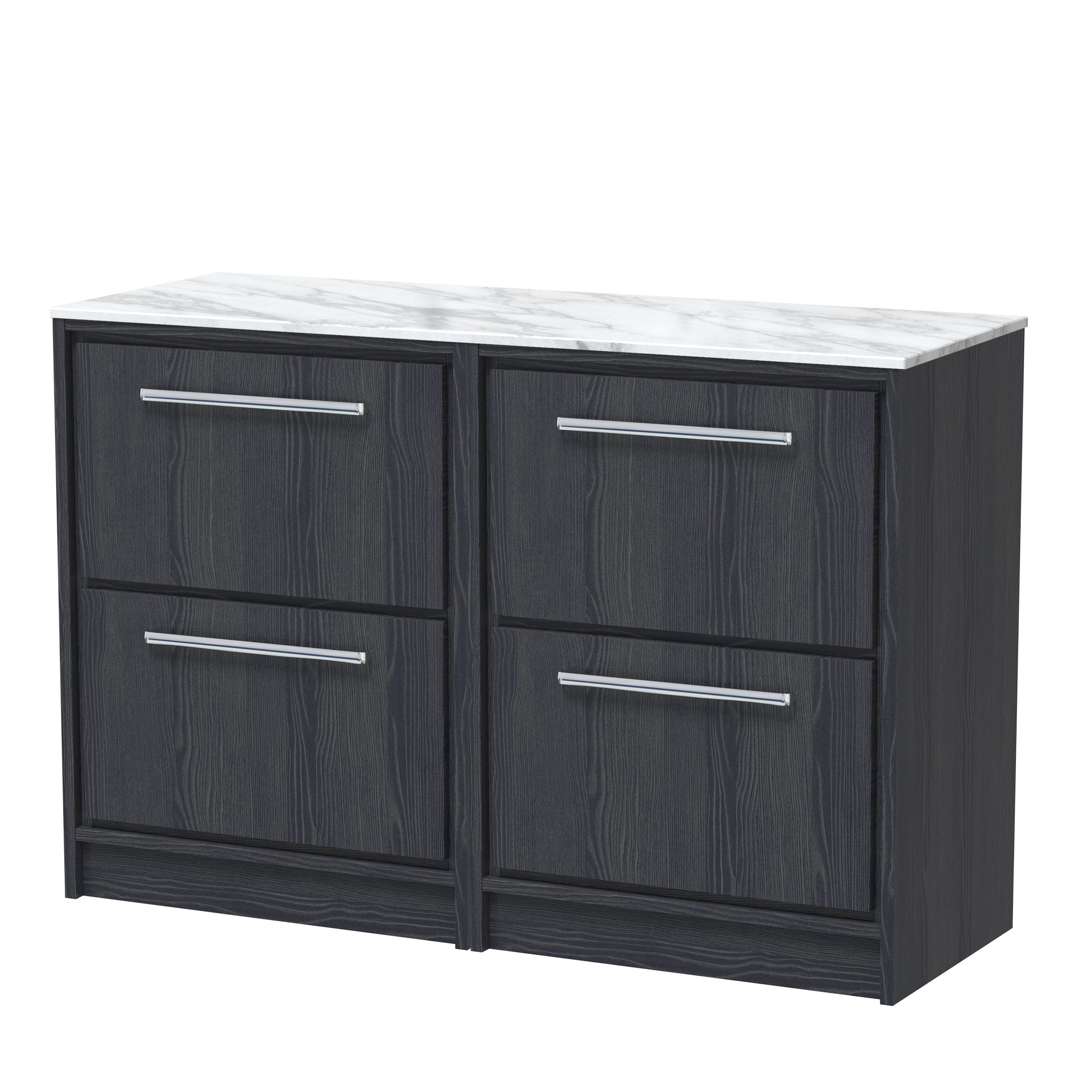 Hudson Reed Lille Graphite Grey Woodgrain 1200mm Floor Standing 4 Drawer Vanity with Marble Worktop LIL2233CMT2