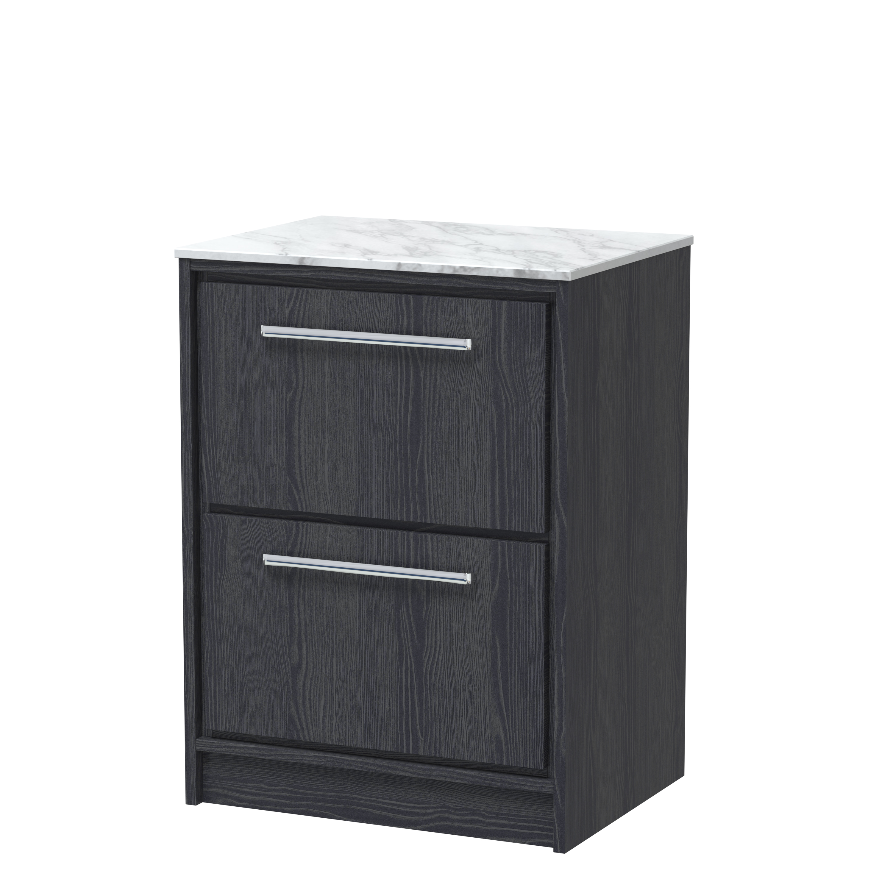 Hudson Reed Lille Graphite Grey Woodgrain 600mm Floor Standing 2 Drawer Vanity with Marble Worktop LIL2233CMT