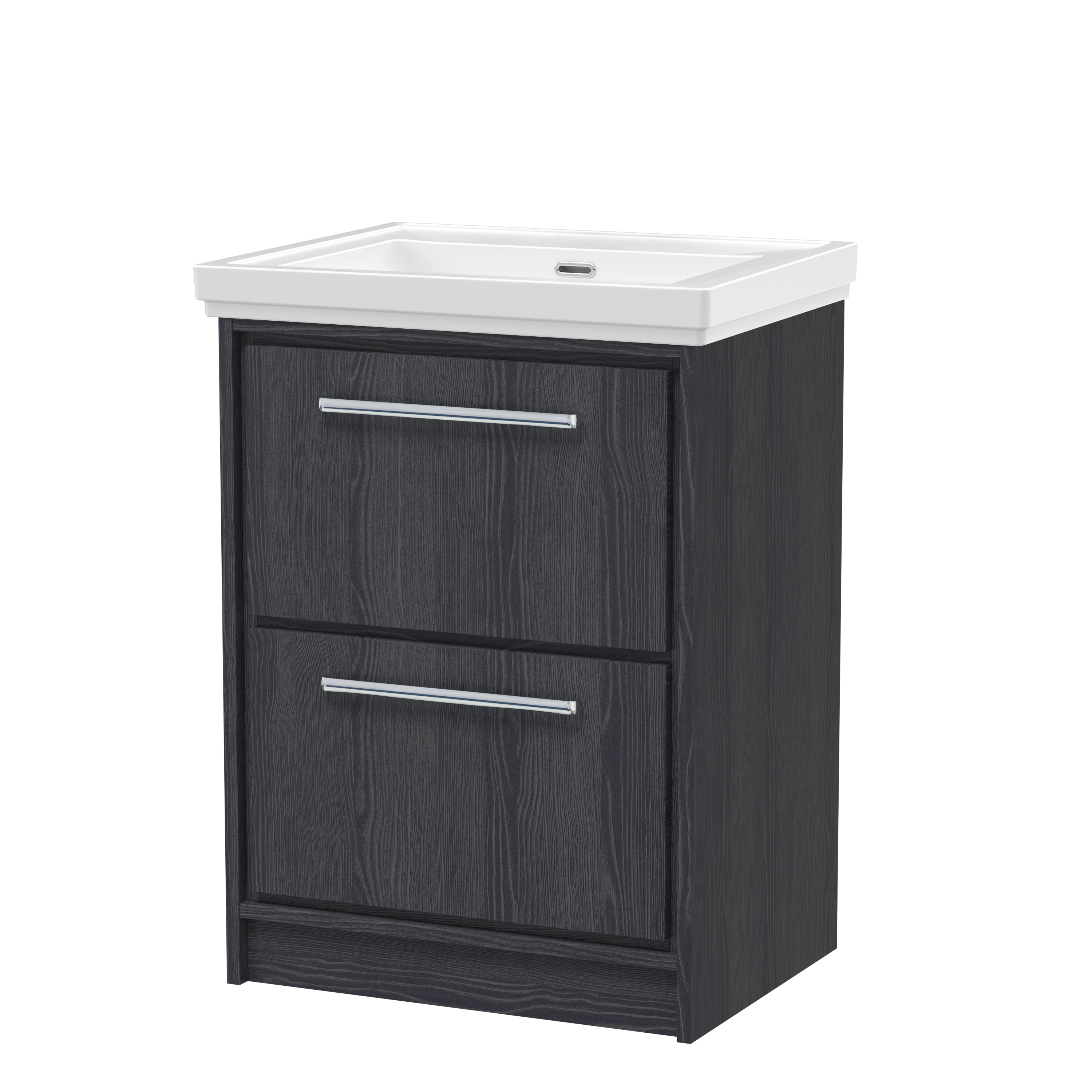 Hudson Reed Lille Graphite Grey Woodgrain 600mm Floor Standing 2 Drawer Vanity with Basin 0 Tap Hole LIL2233H