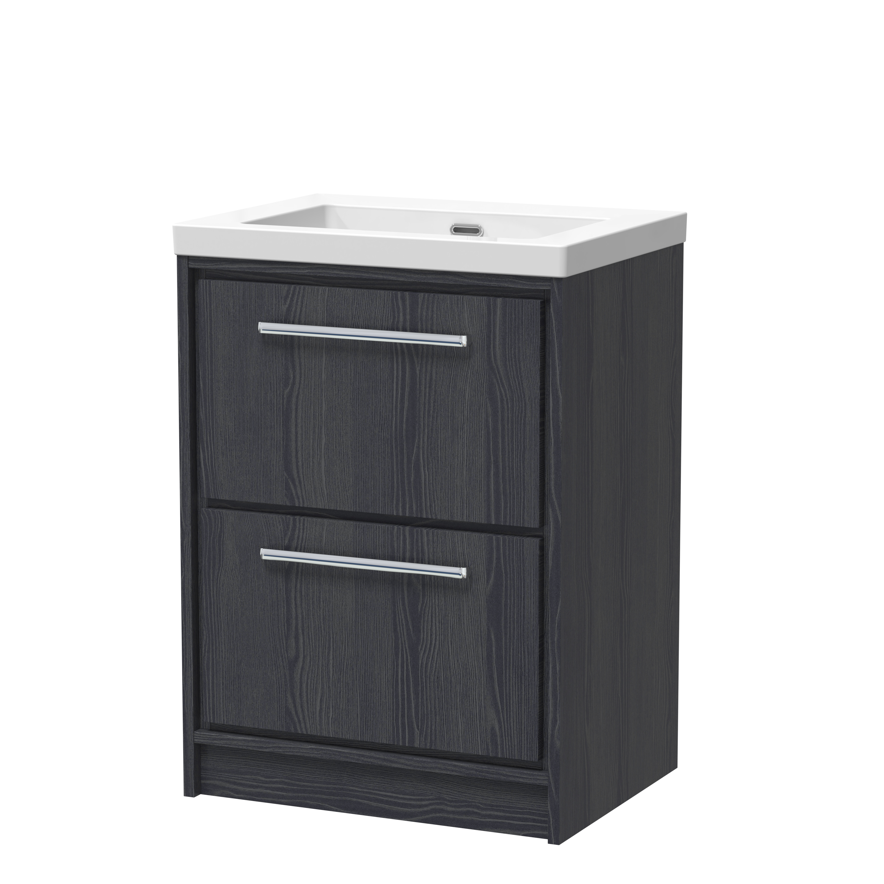 Hudson Reed Lille Graphite Grey Woodgrain 600mm Floor Standing 2 Drawer Vanity with Basin 0 Tap Hole LIL2233K