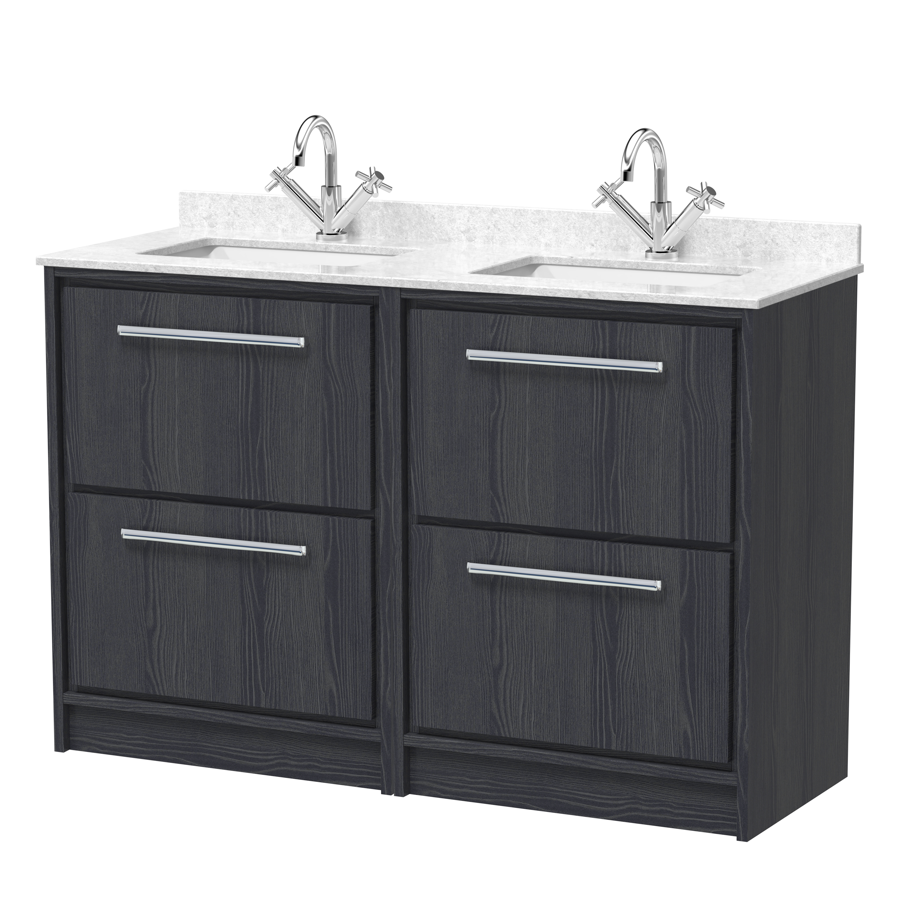 Hudson Reed Lille Graphite Grey Woodgrain 1200mm Floor Standing 4 Drawer Vanity with Marble Worktop Basin LIL2233WS2