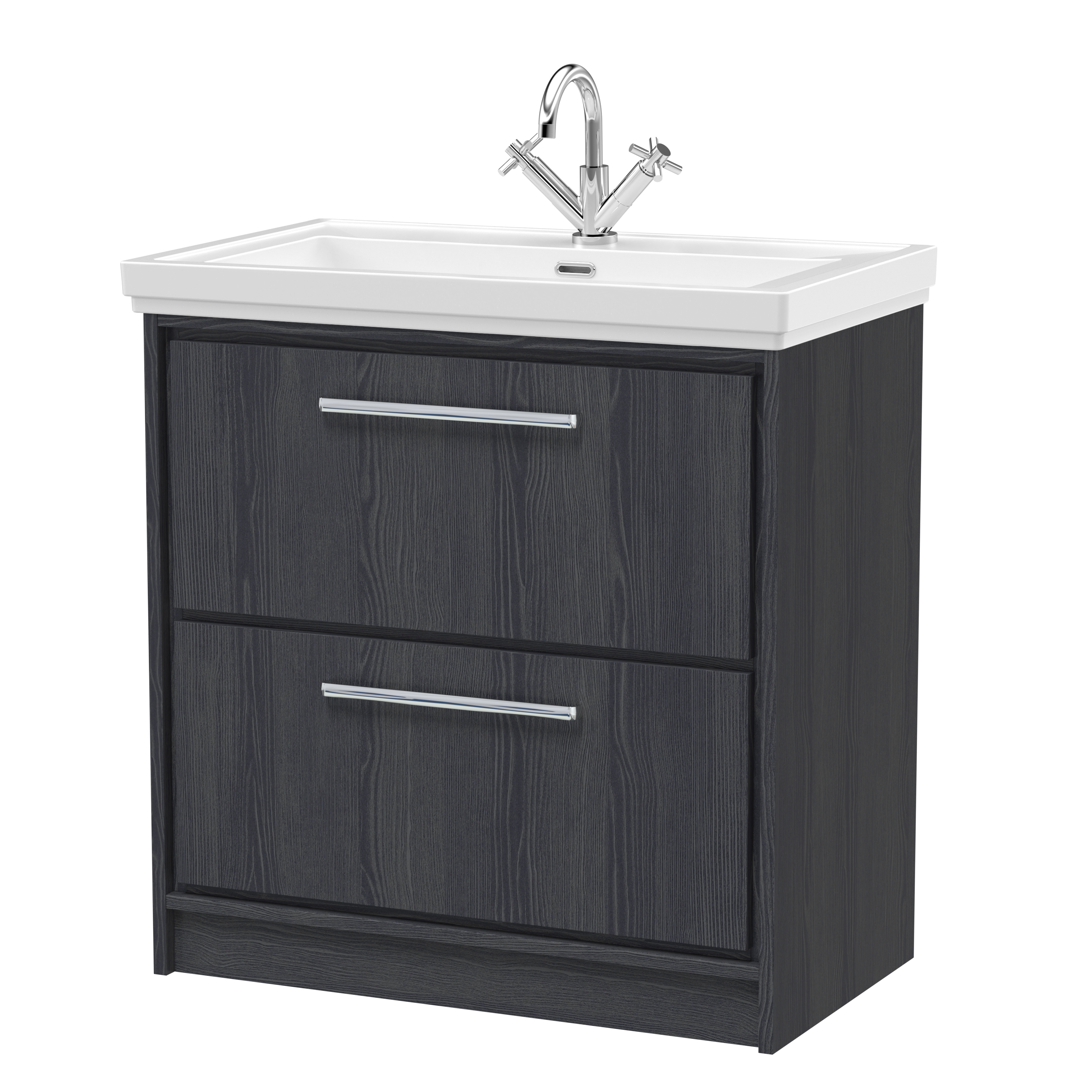 Hudson Reed Lille Graphite Grey Woodgrain 800mm Floor Standing 2 Drawer Vanity with Basin 1 Tap Hole LIL2235A