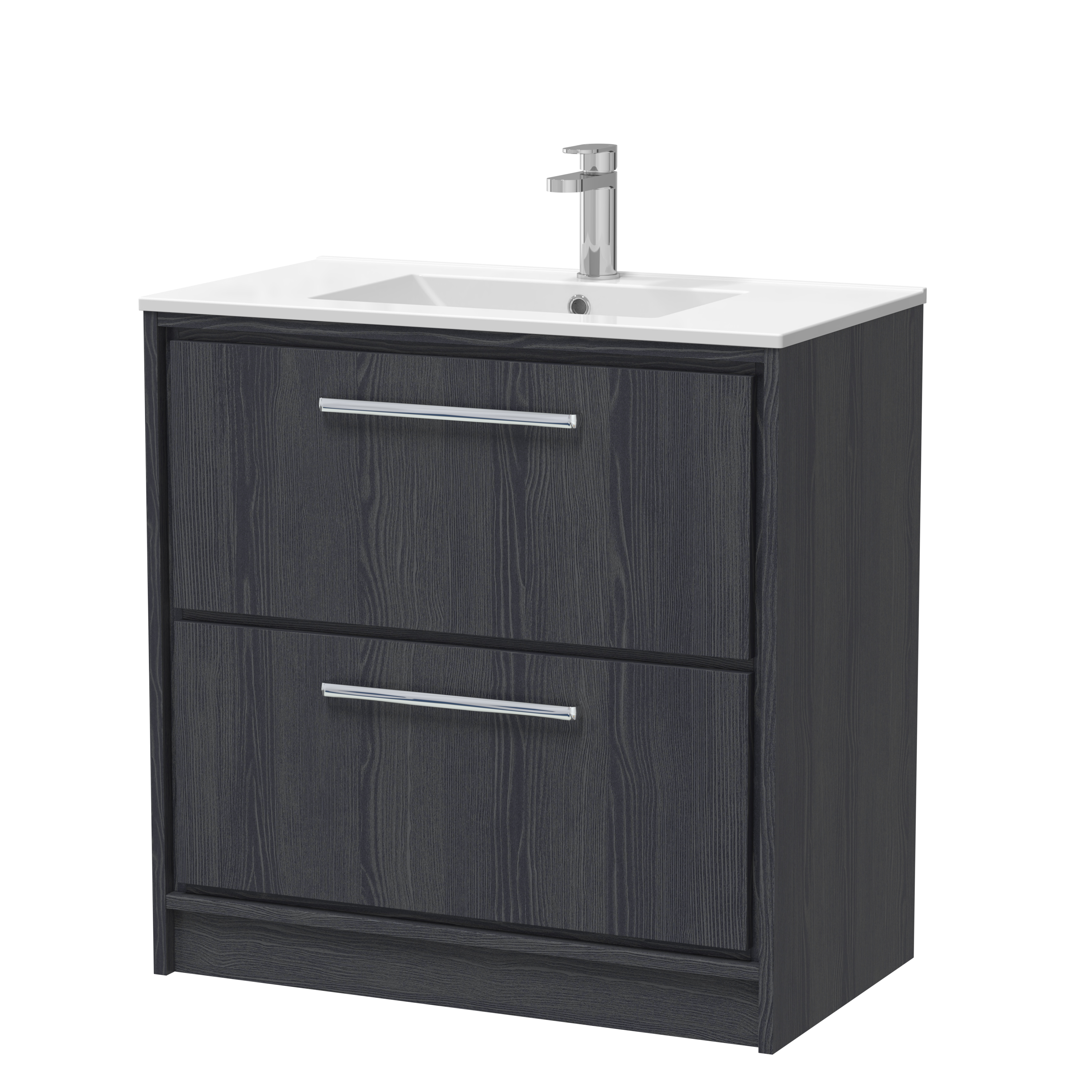 Hudson Reed Lille Graphite Grey Woodgrain 800mm Floor Standing 2 Drawer Vanity with Basin 1 Tap Hole LIL2235C