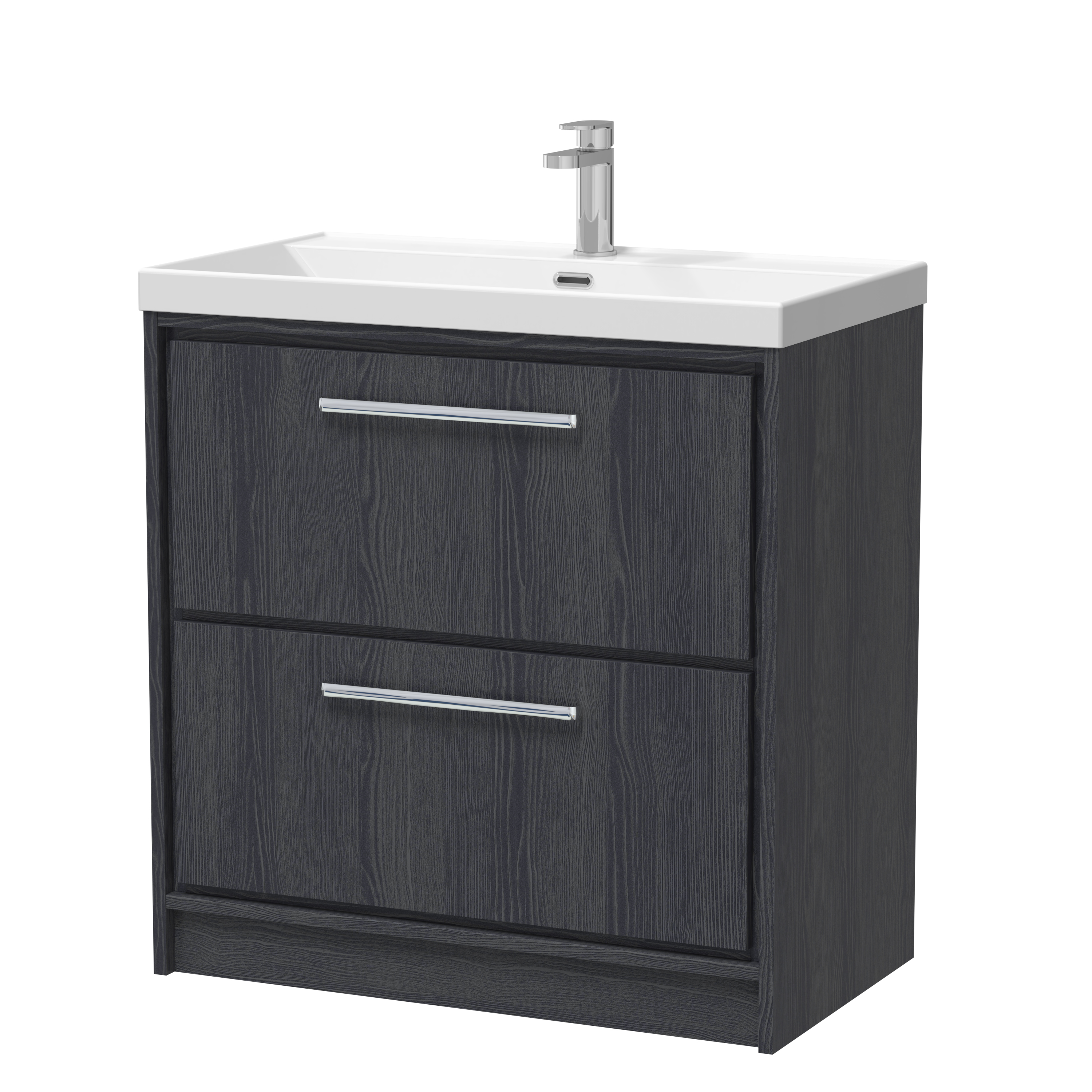 Hudson Reed Lille Graphite Grey Woodgrain 800mm Floor Standing 2 Drawer Vanity with Basin 1 Tap Hole LIL2235E