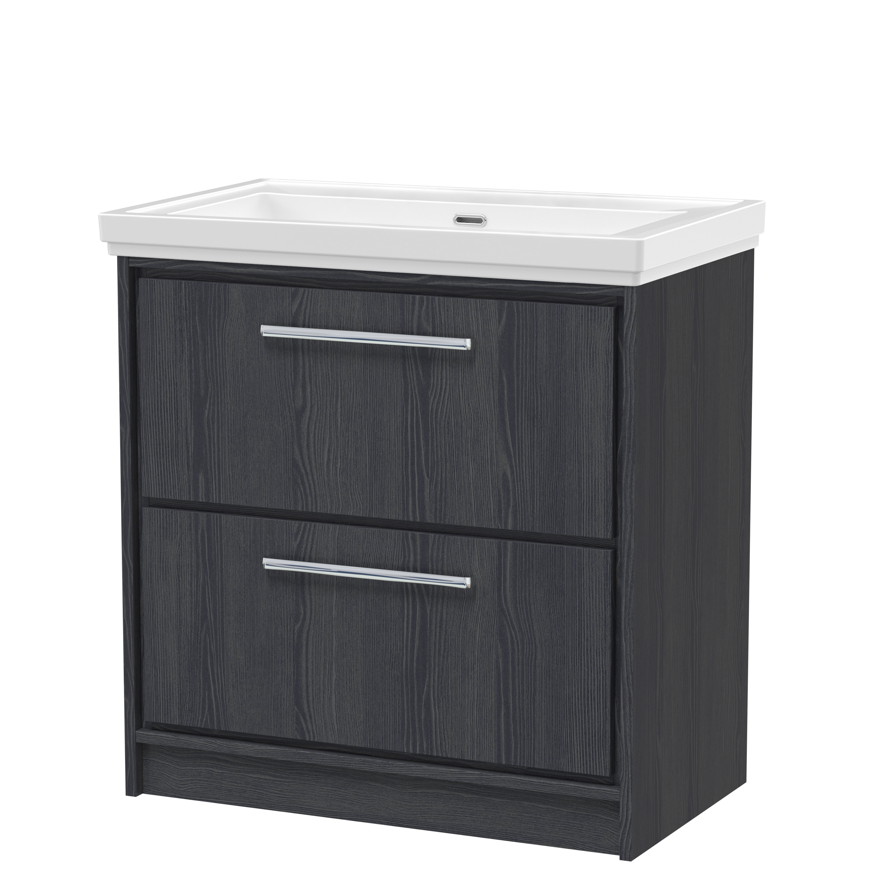 Hudson Reed Lille Graphite Grey Woodgrain 800mm Floor Standing 2 Drawer Vanity with Basin 0 Tap Hole LIL2235H