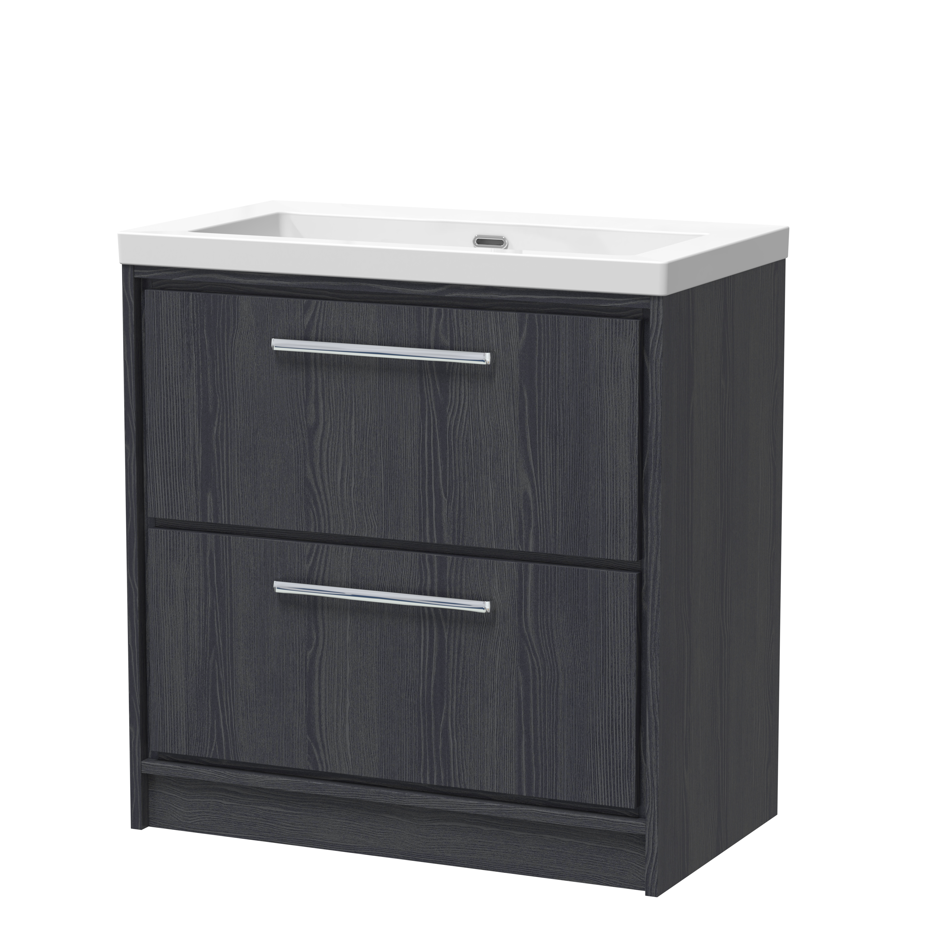 Hudson Reed Lille Graphite Grey Woodgrain 800mm Floor Standing 2 Drawer Vanity with Basin 0 Tap Hole LIL2235K