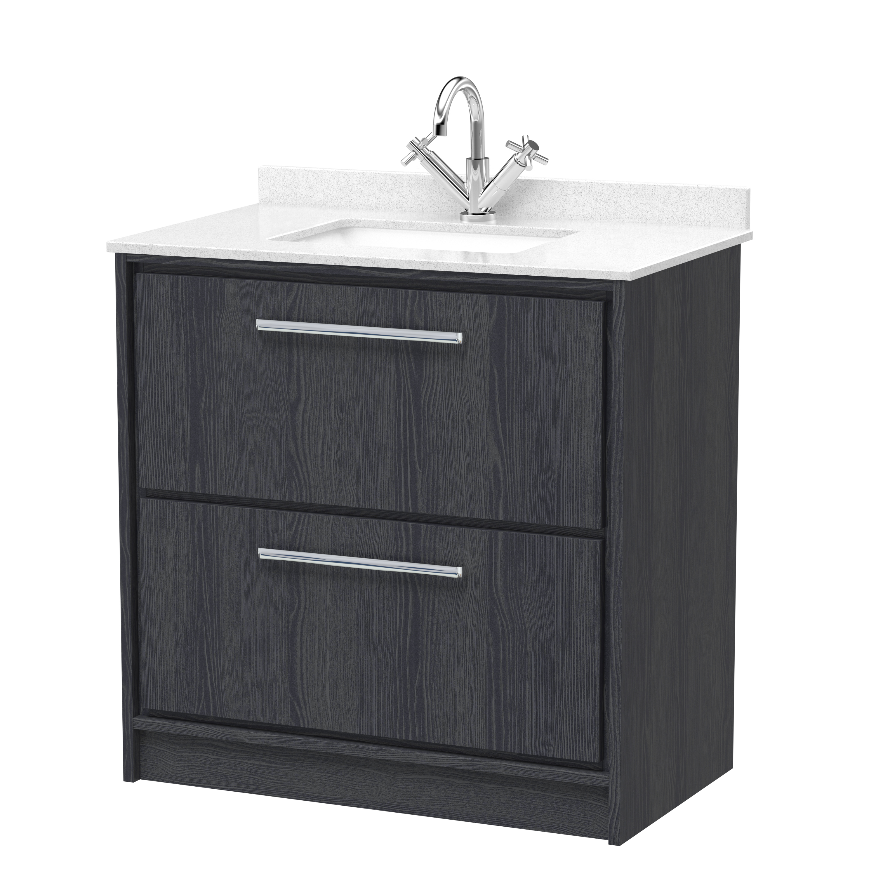 Hudson Reed Lille Graphite Grey Woodgrain 800mm Floor Standing 2 Drawer Vanity with Marble Worktop Basin LIL2235WS1