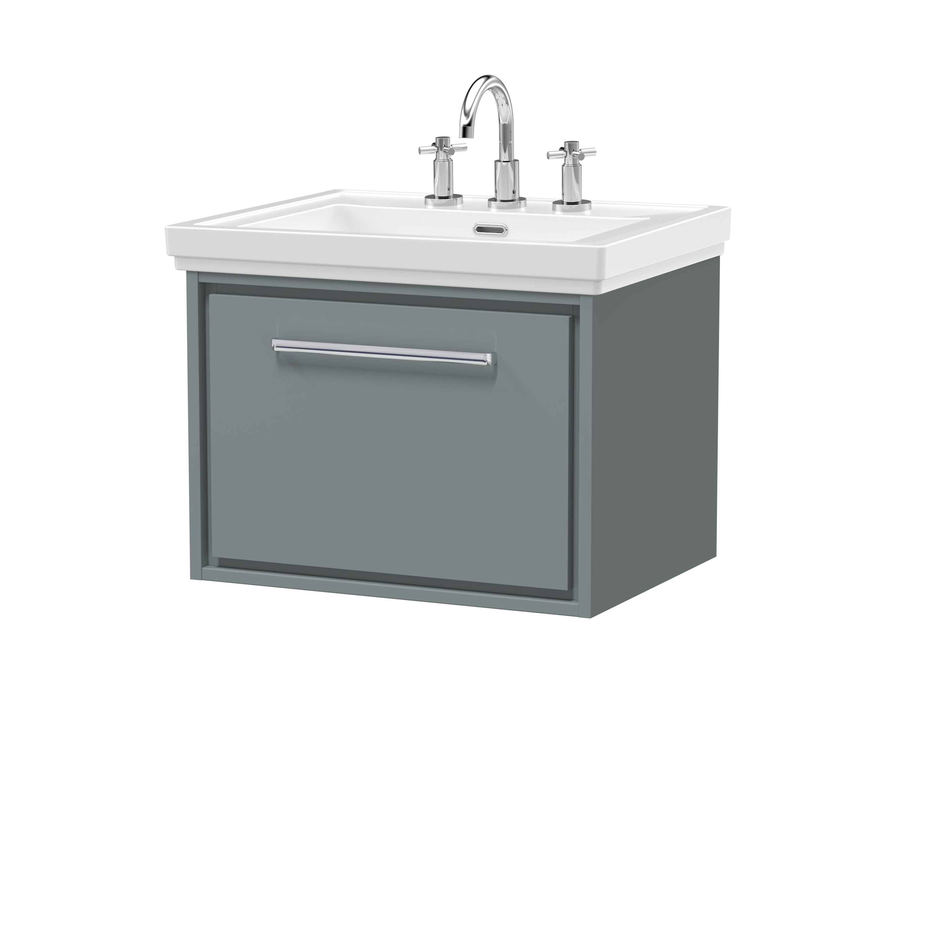 Hudson Reed Lille Coastal Grey 600mm Wall Hung Single Drawer Vanity with Basin 3 Tap Hole LIL2322B