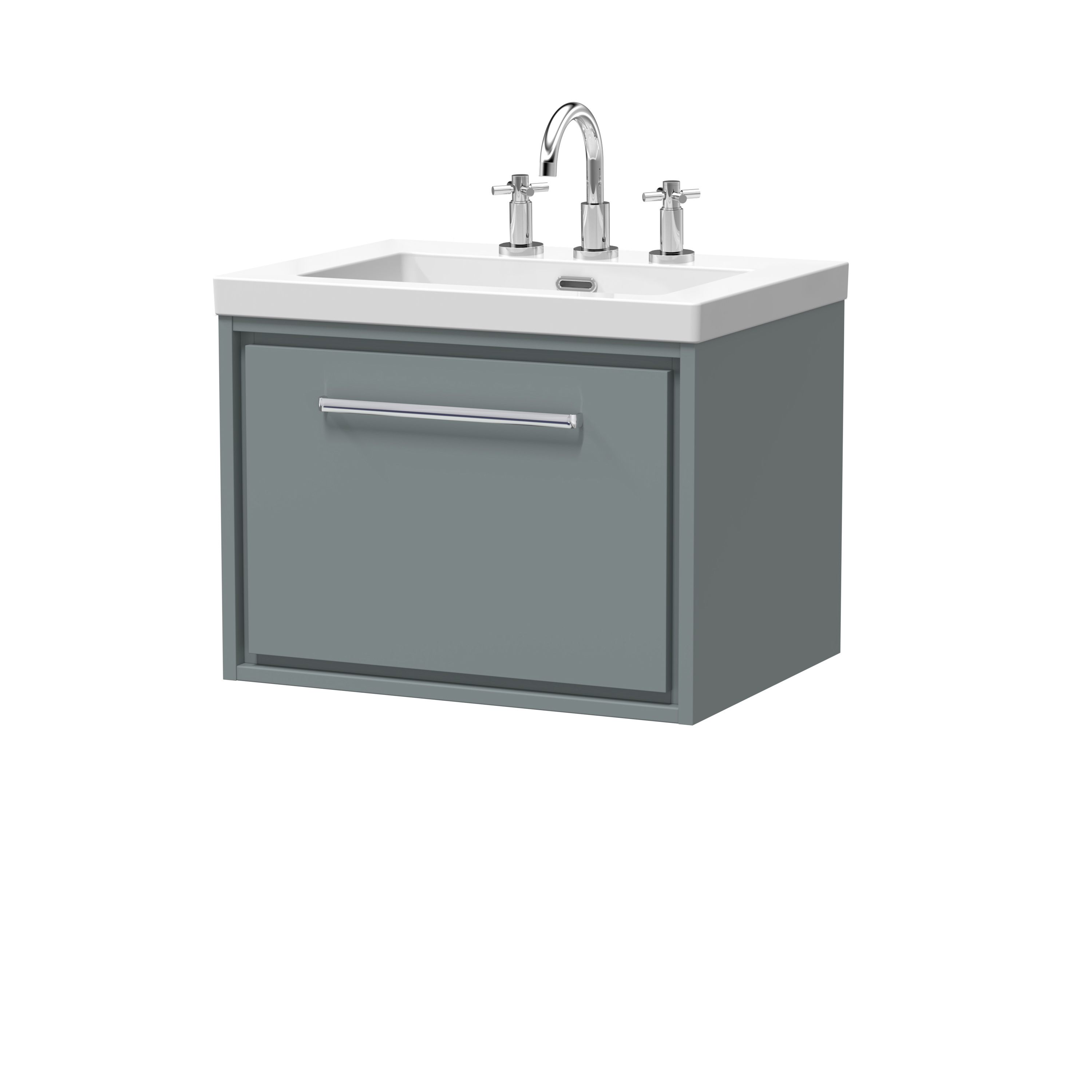 Hudson Reed Lille Coastal Grey 600mm Wall Hung Single Drawer Vanity with Basin 3 Tap Hole LIL2322M