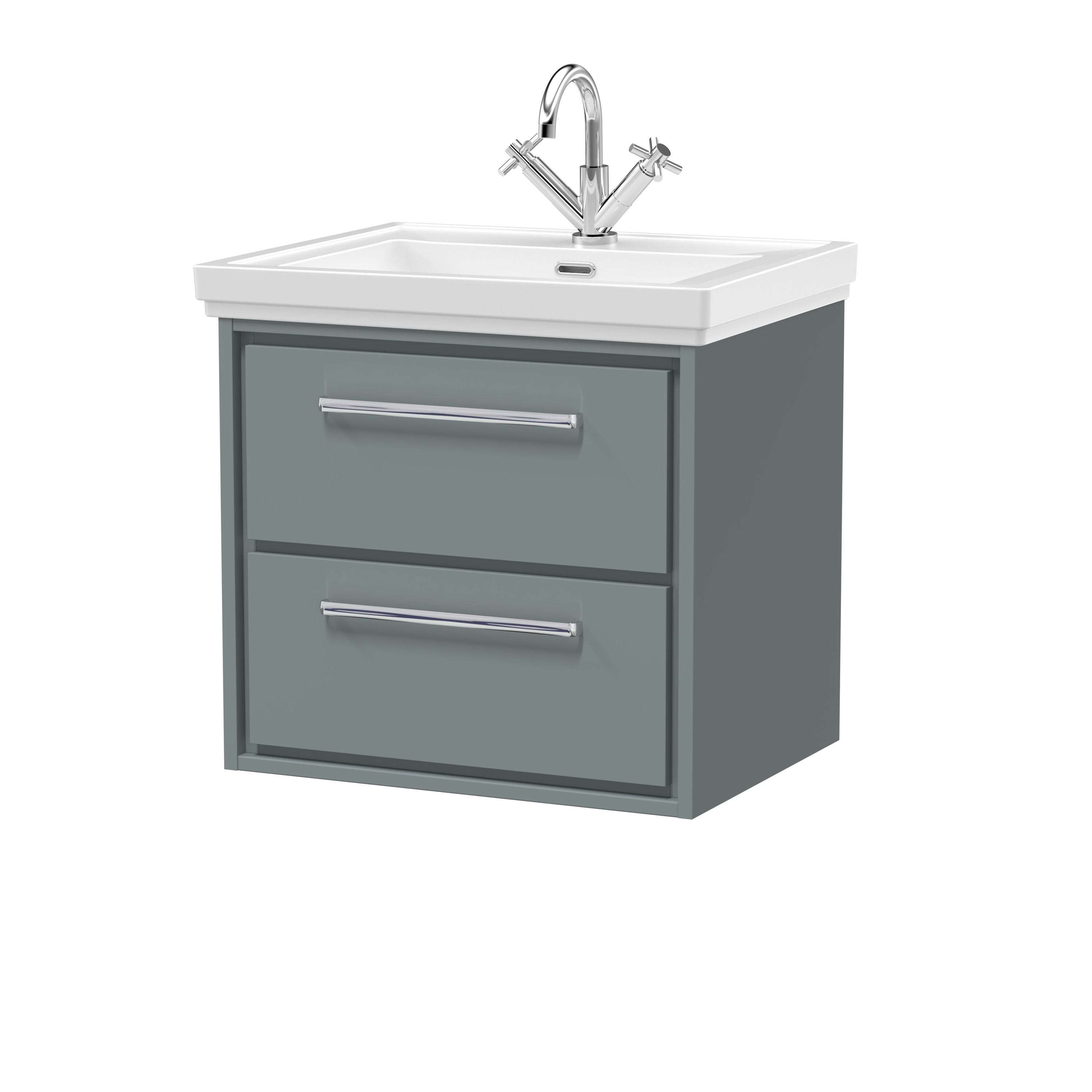Hudson Reed Lille Coastal Grey 600mm Wall Hung 2 Drawer Vanity with Basin 1 Tap Hole LIL2324A