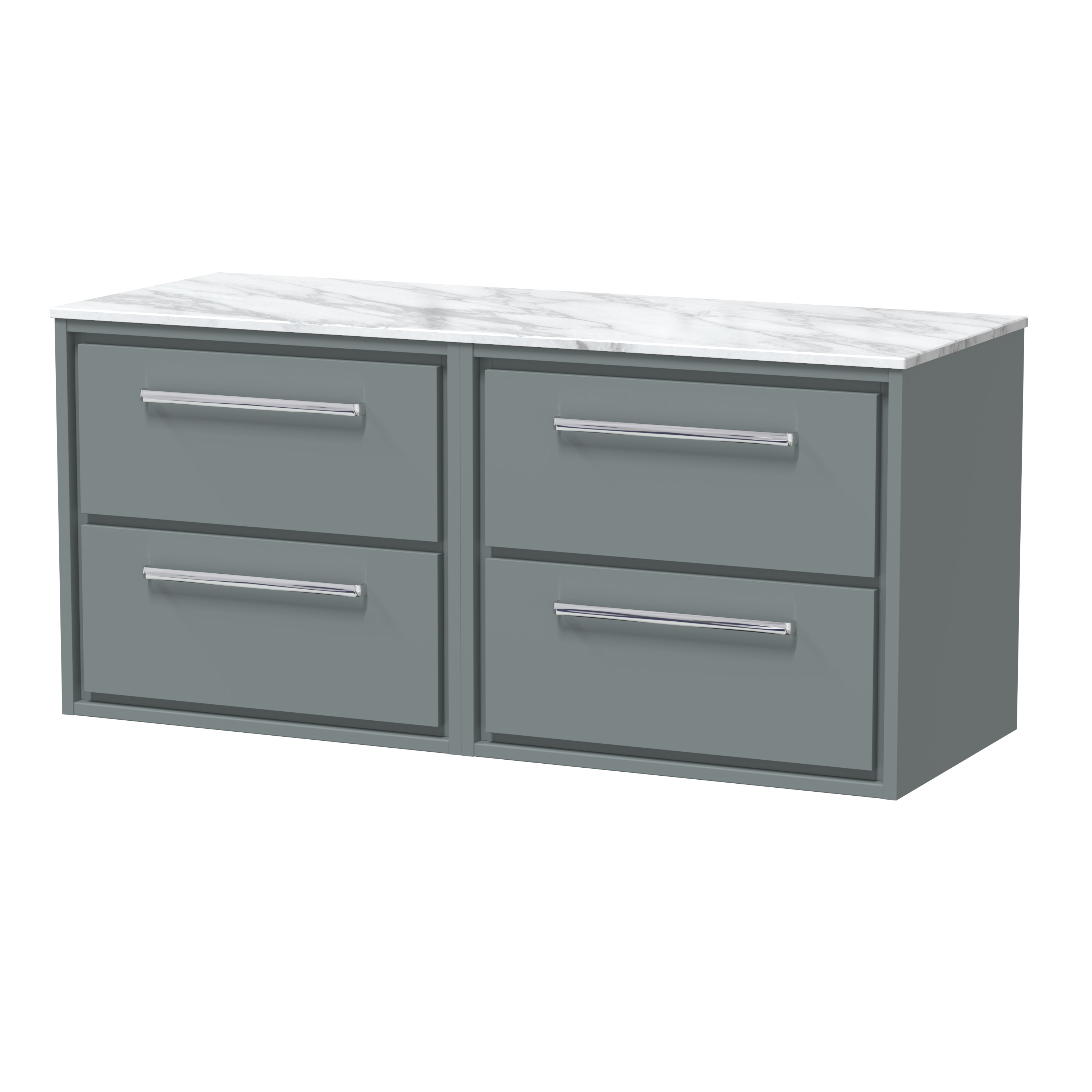 Hudson Reed Lille Coastal Grey 1200mm Wall Hung 4 Drawer Vanity with Marble Worktop LIL2324CMT2