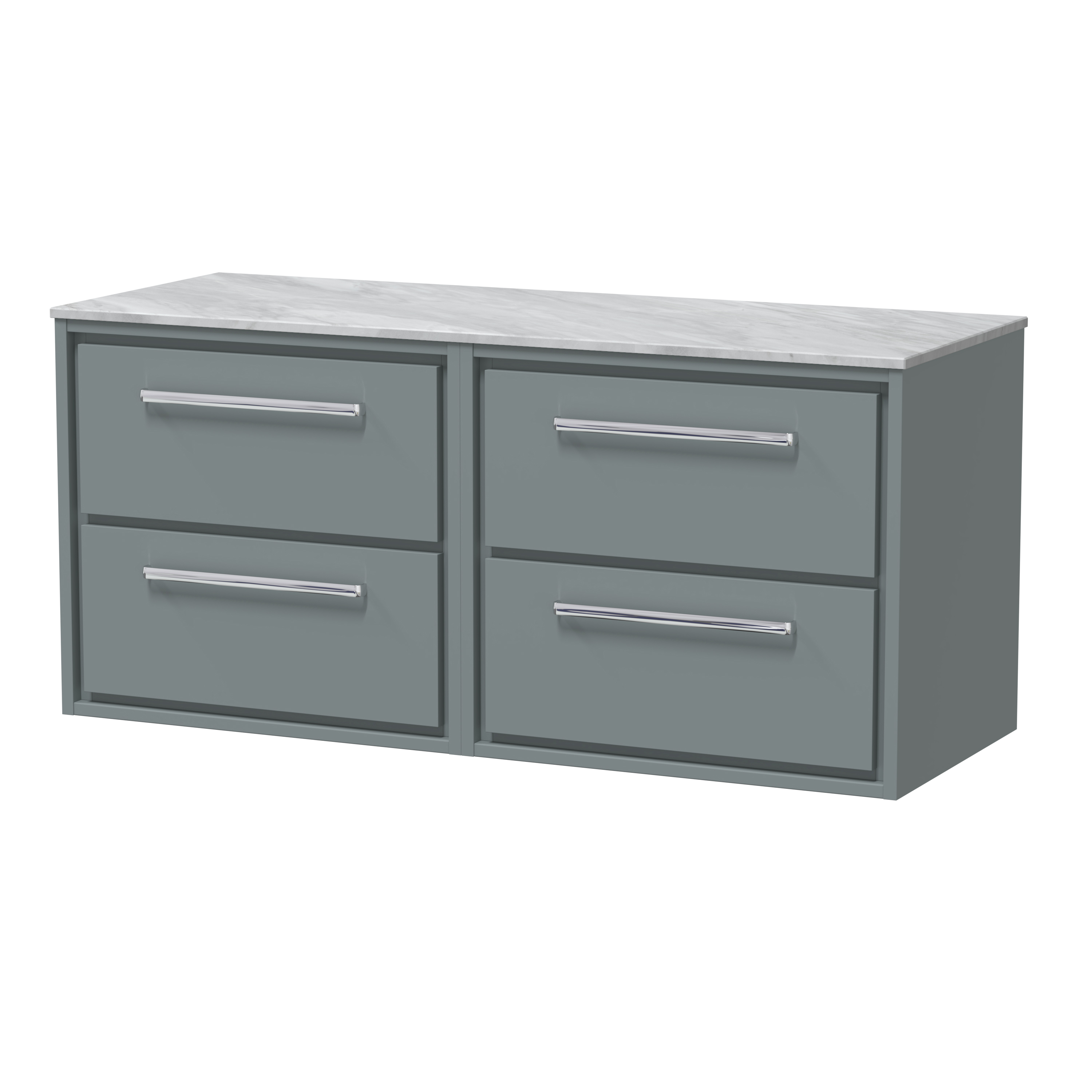 Hudson Reed Lille Coastal Grey 1200mm Wall Hung 4 Drawer Vanity with Marble Worktop LIL2324GMT2